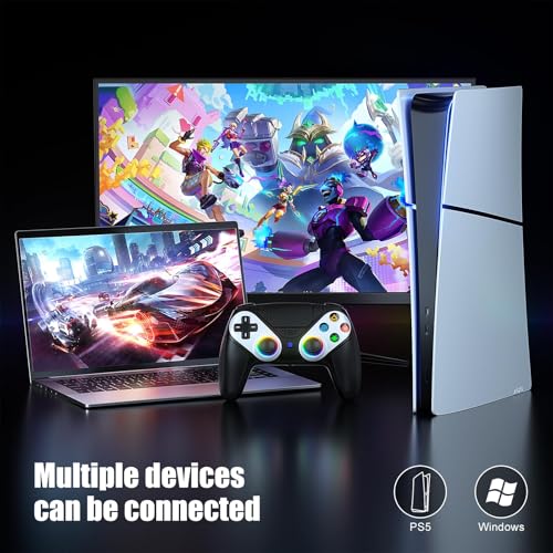 Thumbnail 7 de Dinosoo Manette sans fil RGB pour PS5/Pro/Slim/PC avec palettes arrière et fonctions avancées