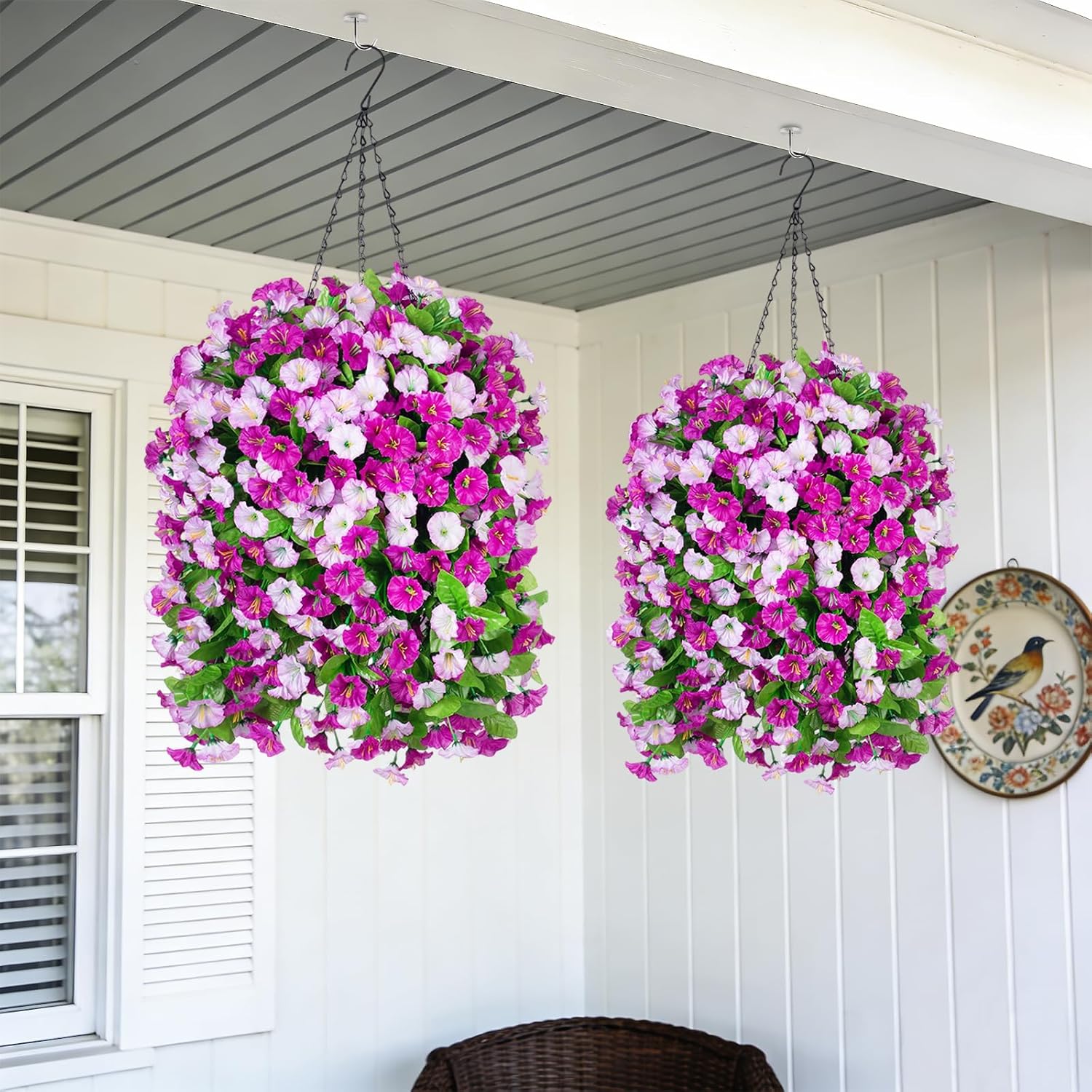Thumbnail 4 de INXUGAO Artificial Morning Glory Vines in Hanging Basket (4pcs, Dark Orchid) – Outdoor Faux Plant for Year‑Round Garden Decor