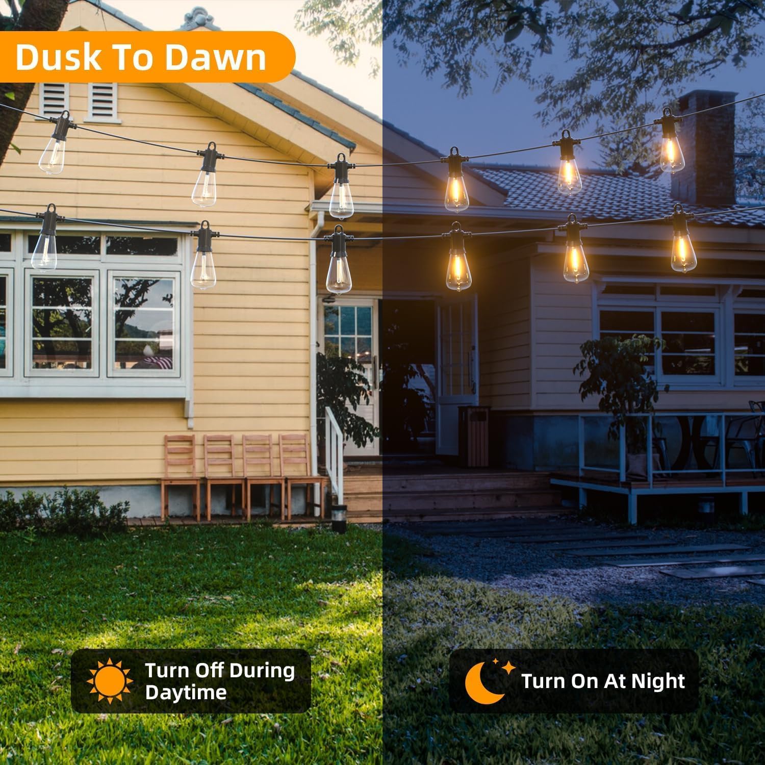 Thumbnail 3 de Kawaya Solar Lights Outdoor Garden with USB Charge — 50ft Festoon Light with 25+2 LED Bulbs (Warm White)