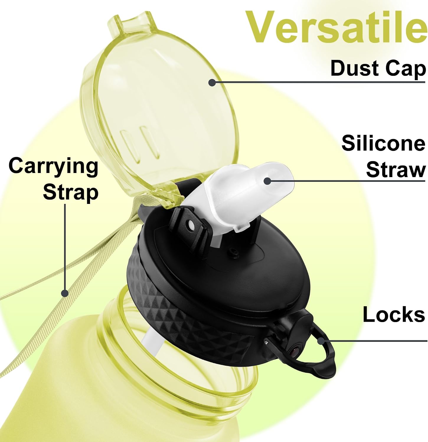 Detalle de GOPPUS 350ml Kids Water Bottle with Straw, Strap & Flip-Top Lid (BPA-free, Leakproof)