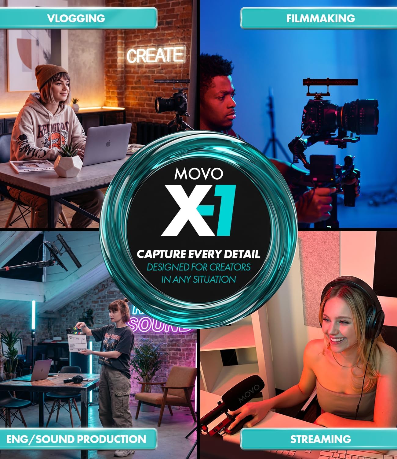 Detalle de Movo X1 Supercardioid Shotgun Microphone: a versatile on-camera AI for pro audio
