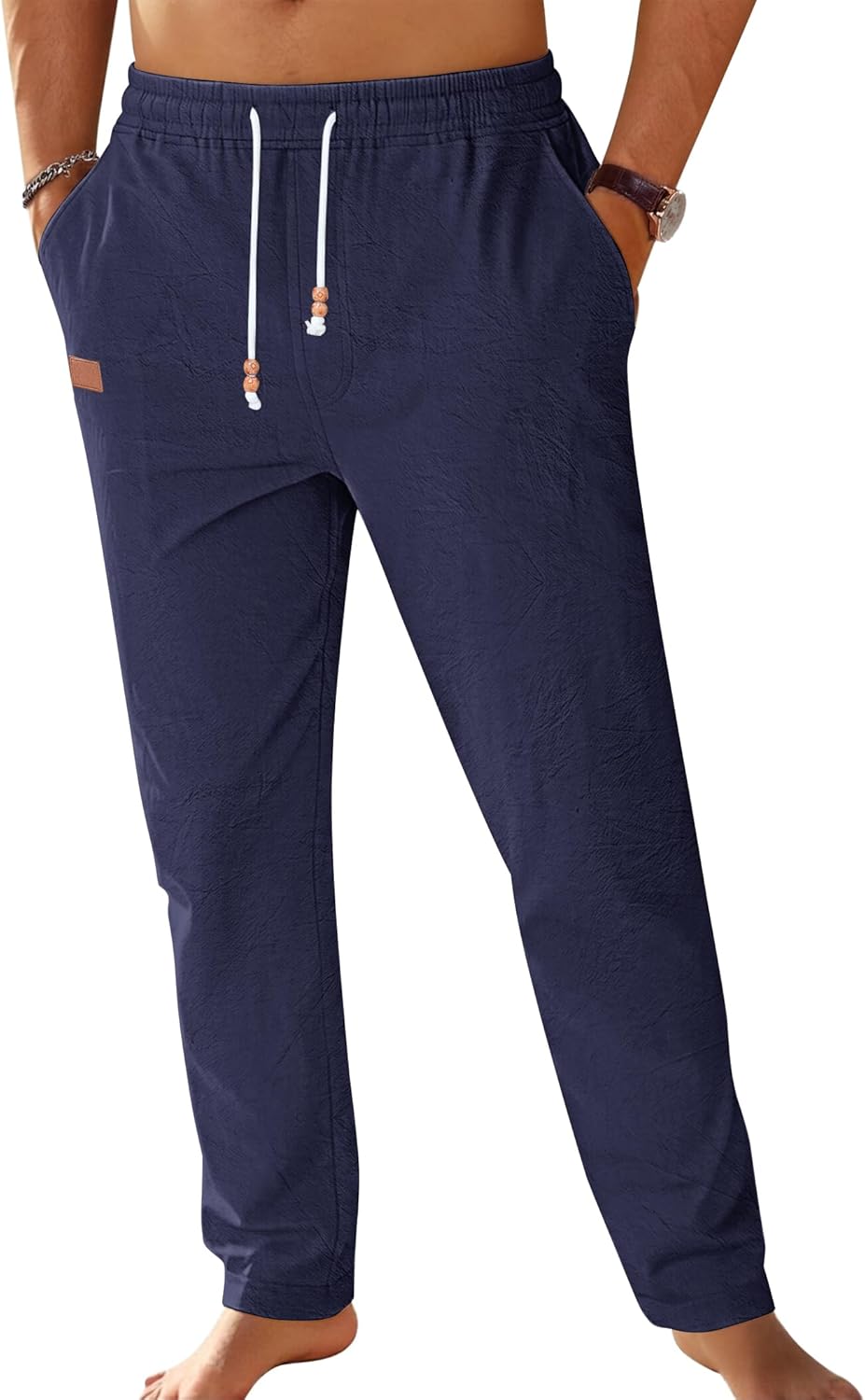 Detalle de TARAINYA Baumwolle Leinenhose Herren – sommerliche Luftigkeit mit Kordelzug und praktischen Taschen