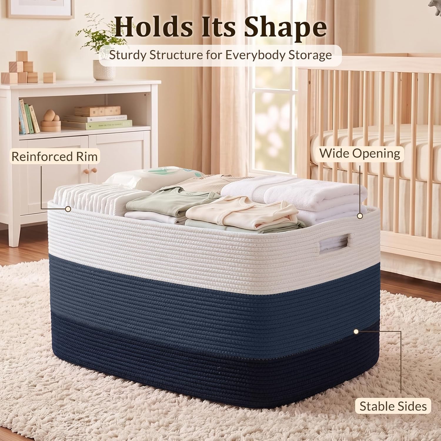 Detalle de OIAHOMY FSB-A-J-100L-04B 108L Cotton Rope Storage Basket, Gradient Blue