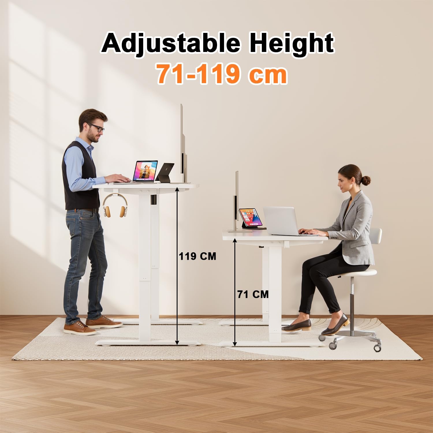 Thumbnail 6 de JUMMICO Scrivania regolabile in Altezza, Standing Desk 140 x 60 cm – bianco