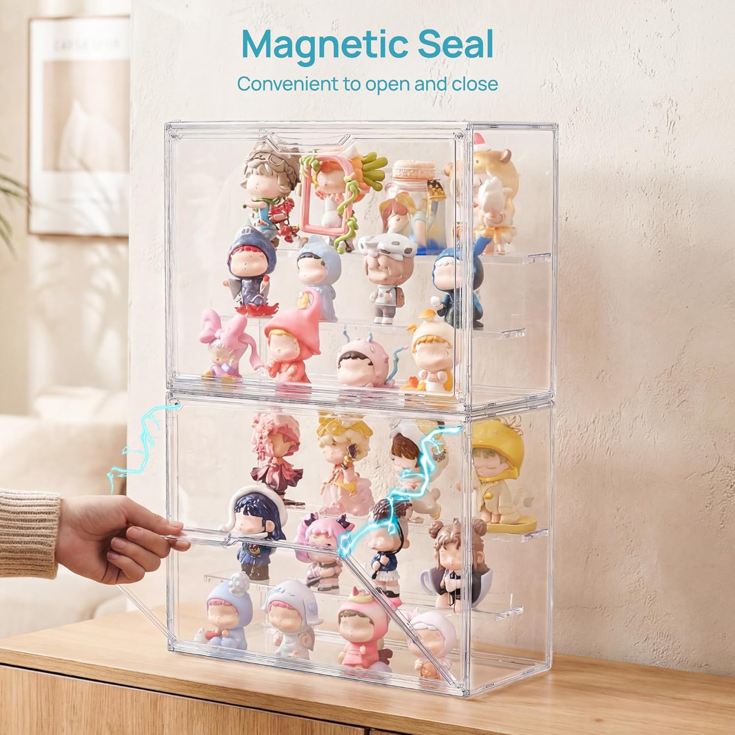 Thumbnail 3 de Vtopmart 4 Pack Acrylic Display Case: Stackable, Magnetic Door, Adjustable Shelves