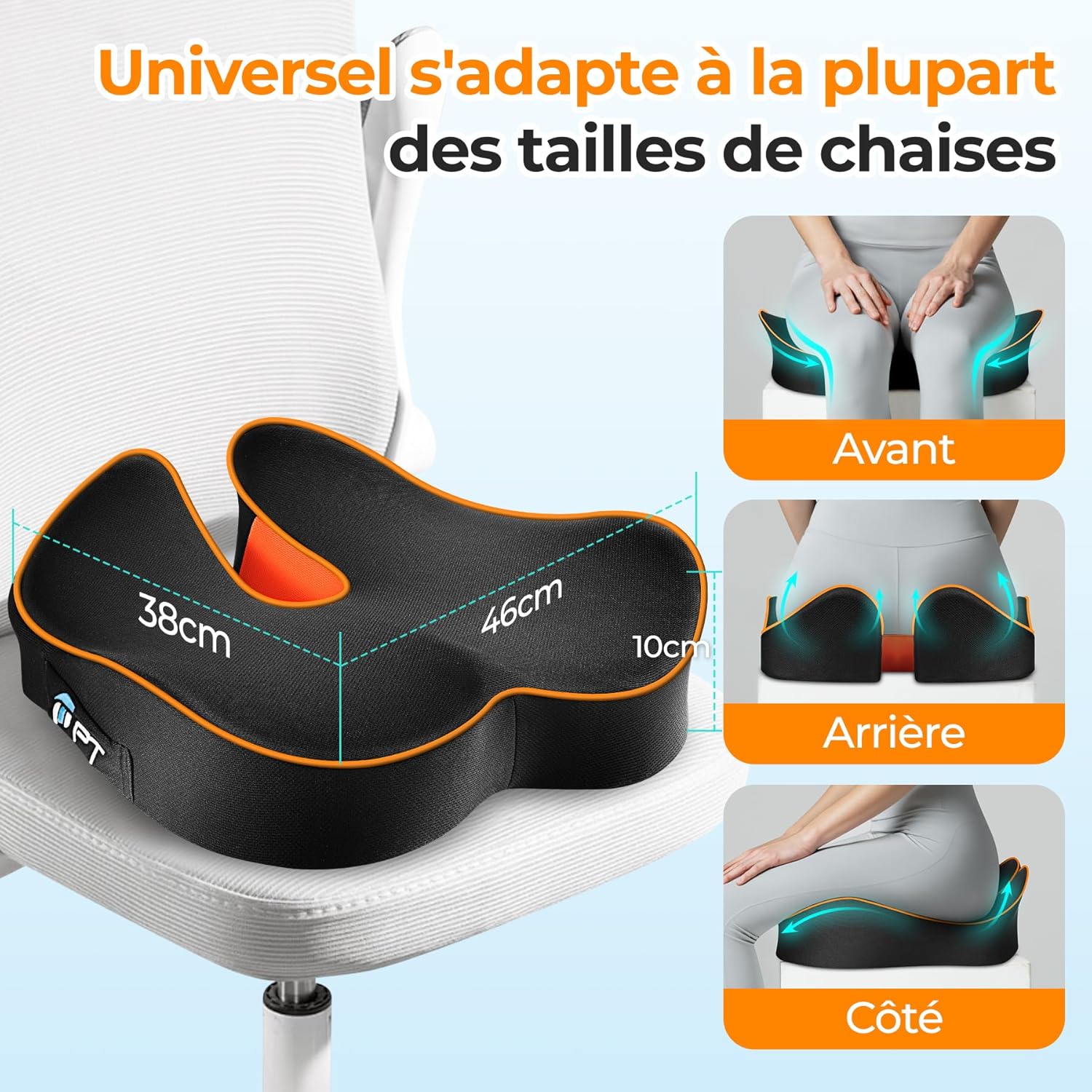 Detalle de PTylo Coussin Chaise Bureau – Mousse Mémoire pour Assise Plus Douce, Housse Lavable