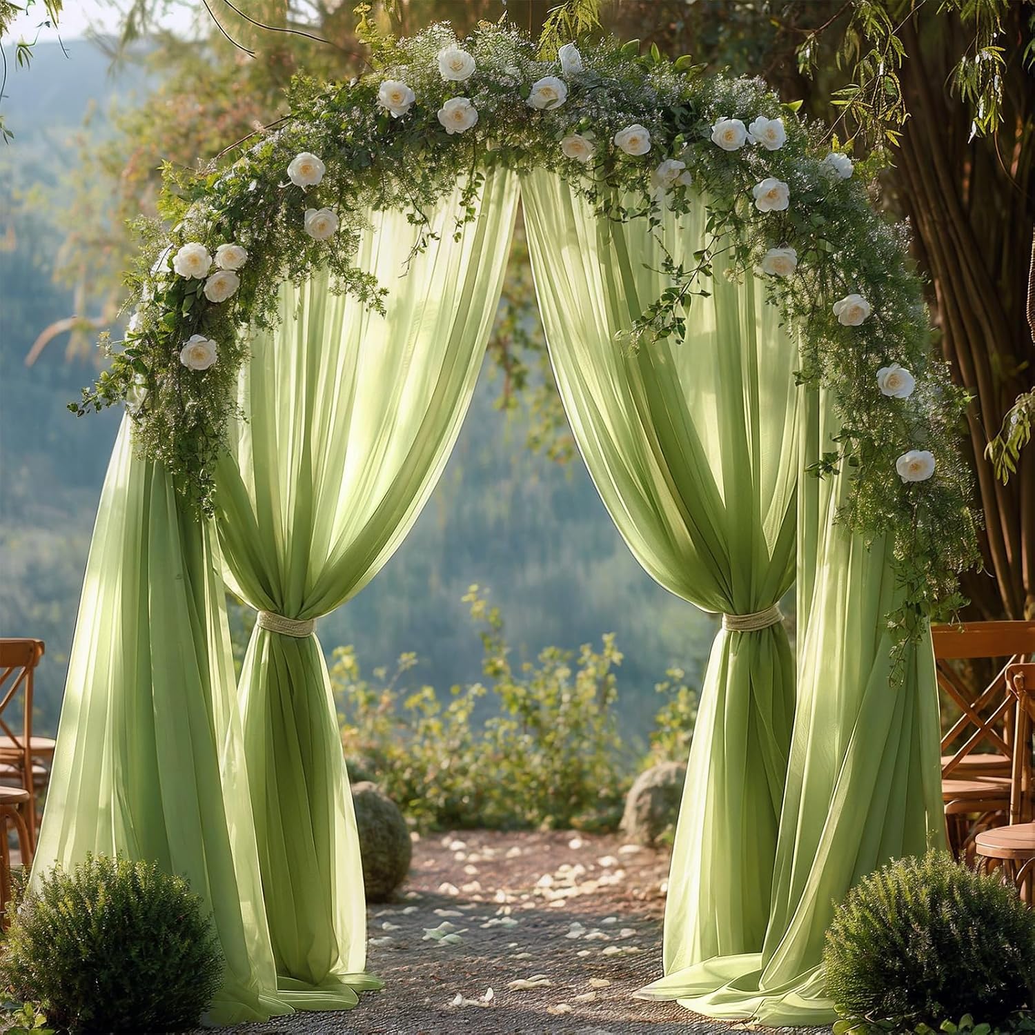 Detalle de Foatcox ZQ122 chiffon tafelloper grasgroen, 77 x 300 cm, polyester