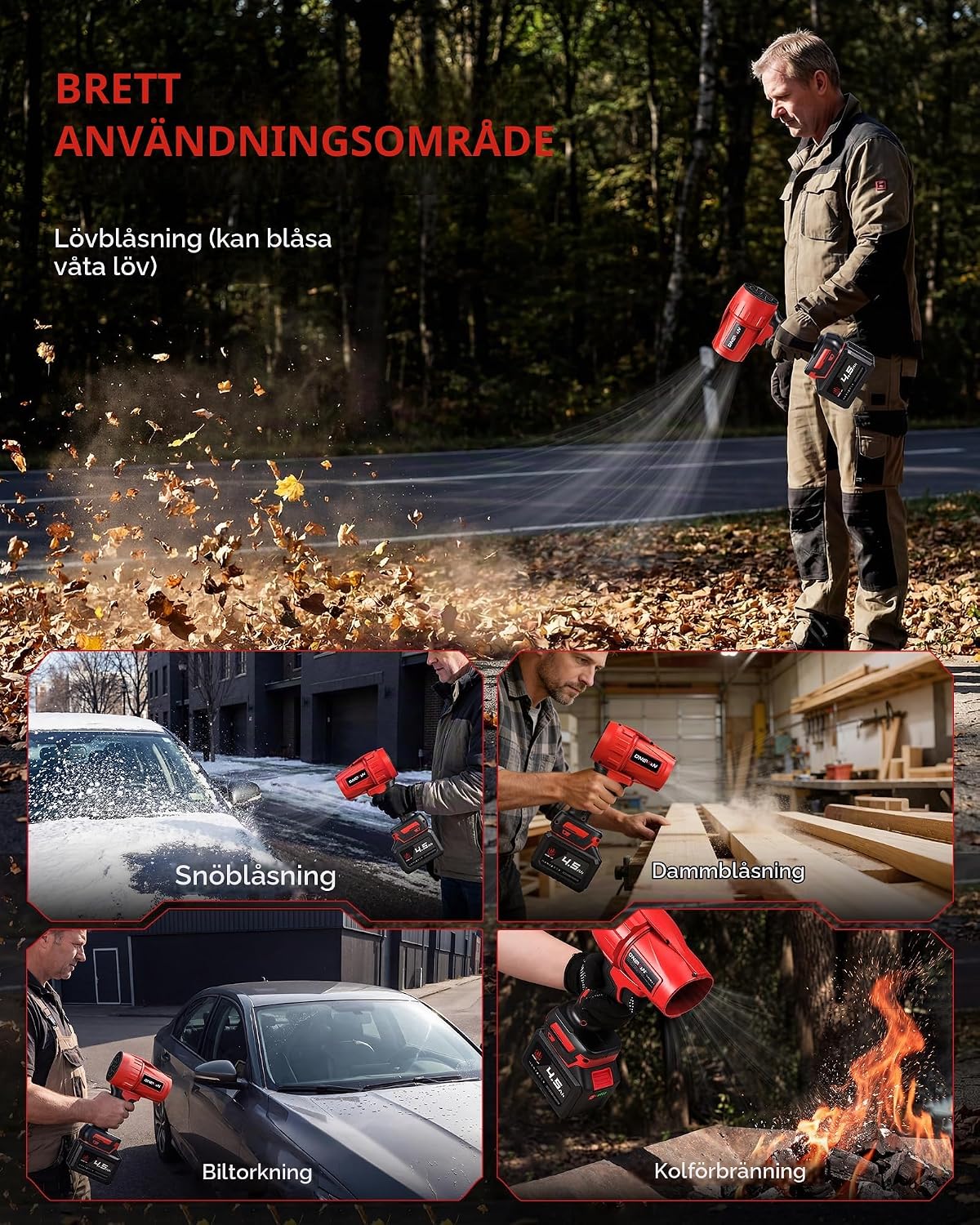 Thumbnail 6 de ONEVAN sku4B6189 lövblåsare med borstlös motor och två 4,5 Ah-batterier