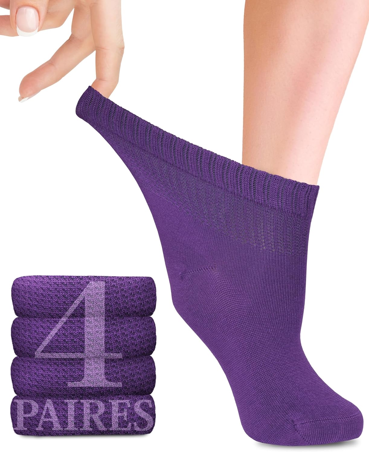 Thumbnail 6 de Lot de 4 paires de chaussettes pour diabétiques en bambou avec lycra (femmes enceintes & personnes âgées)