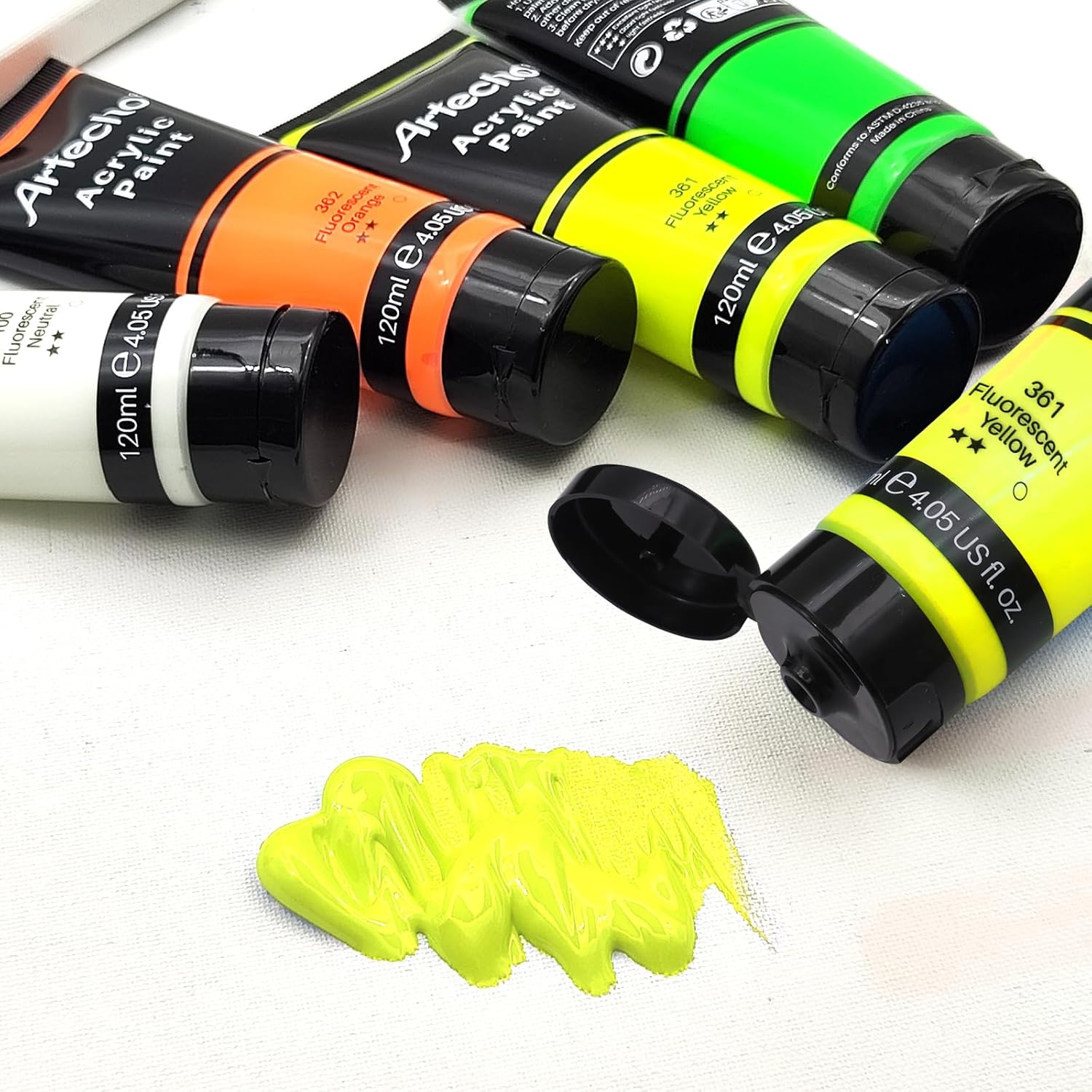 Thumbnail 2 de Artecho Acrylfarbe Leuchtfarbe Gelb (120 ml) – wasserfest, lichtbeständig & schnell trocknend