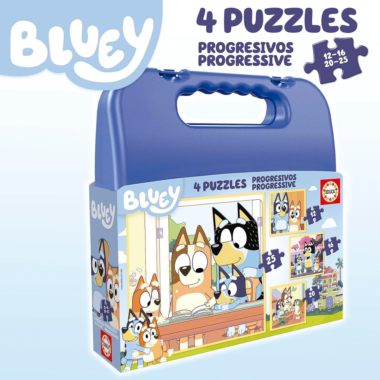 Thumbnail 3 de Educa Bluey – Ensemble de 4 puzzles progressifs (16 à 25 pièces) en valise, dès 3 ans