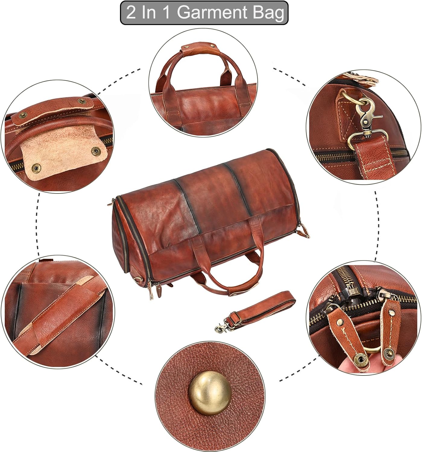 Thumbnail 5 de LUUFAN Genuine Leather Travel Bag Large Capacity: 2-in-1 Garment Bag and Duffel with Shoe Compartment