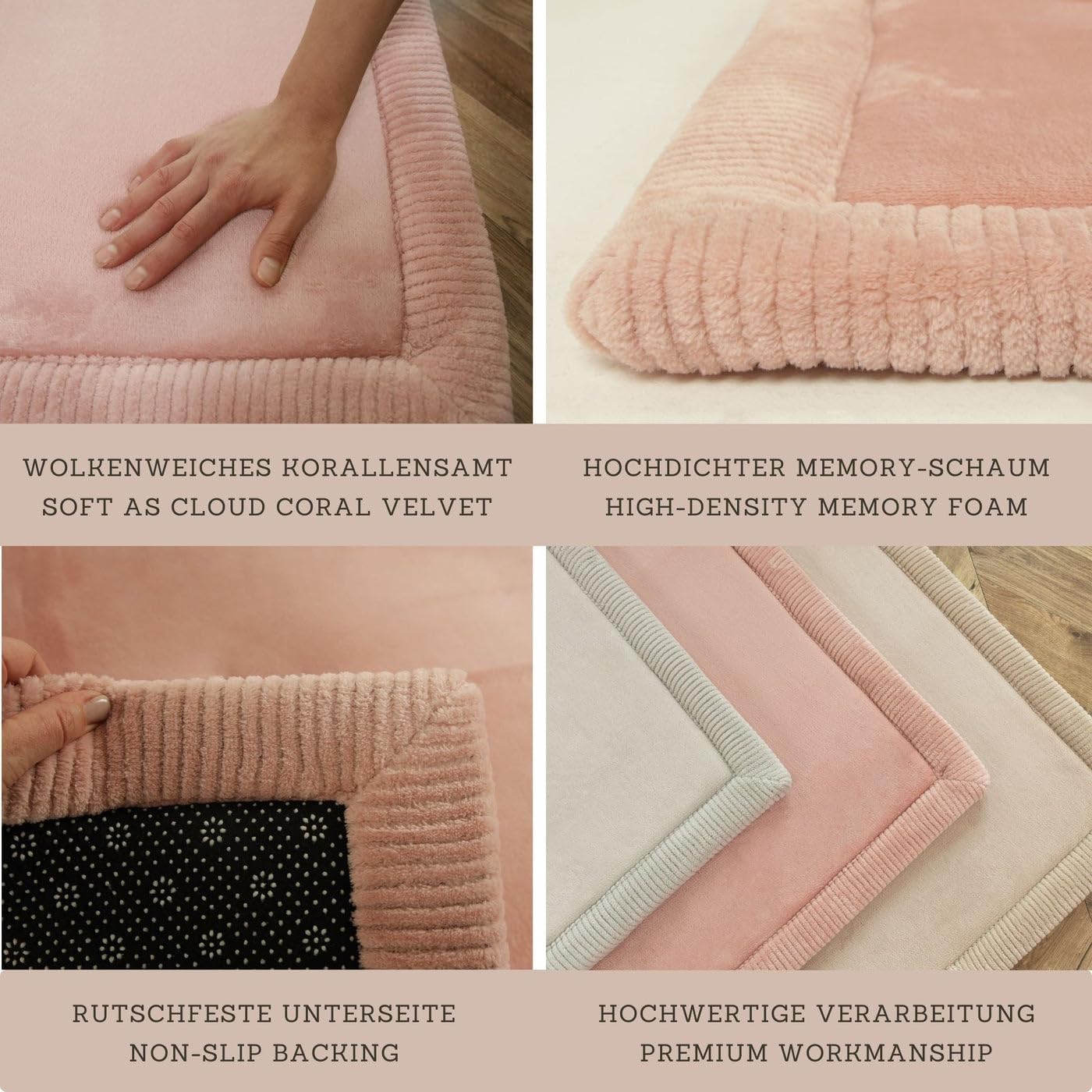Thumbnail 3 de Stylish Coral Velvet Baby Play Mat – 60" x 80" Pink, Memory Foam Nursery Rug