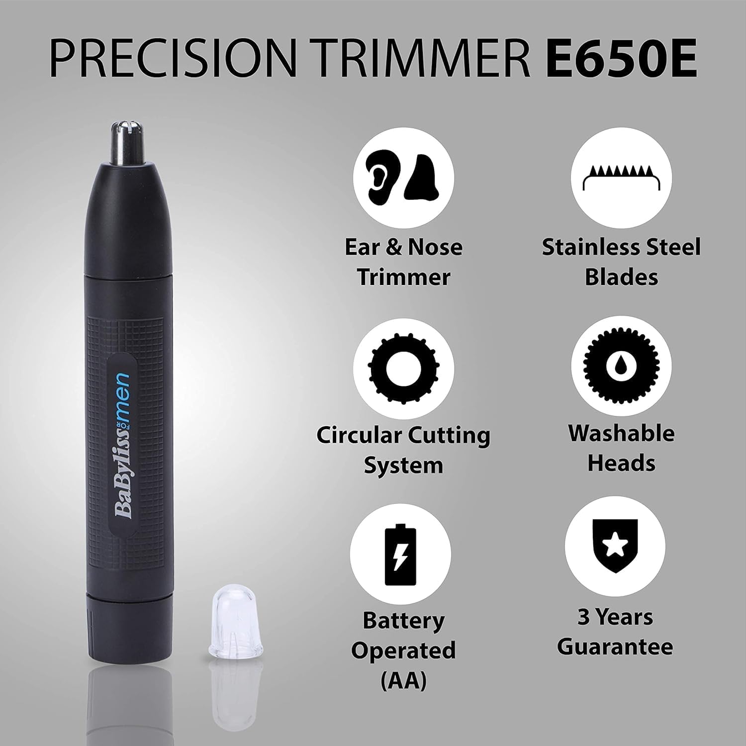 Thumbnail 3 de BaByliss Trimmer rifinitore naso/orecchie E650E: lama doppia, batteria e testa rimovibile