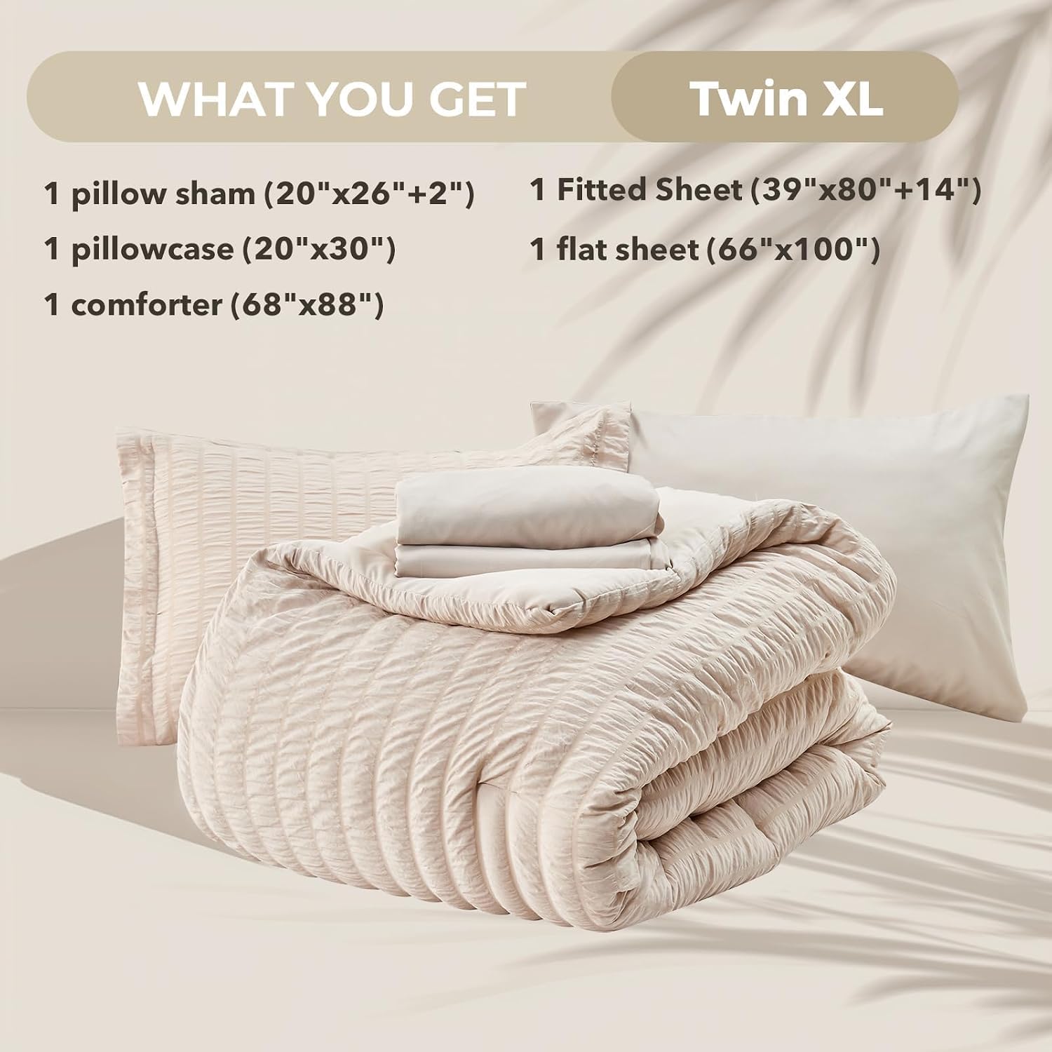 Thumbnail 6 de HYMOKEGE Beige Twin XL Seersucker Comforter Set, 5-Piece All-Season Bedding
