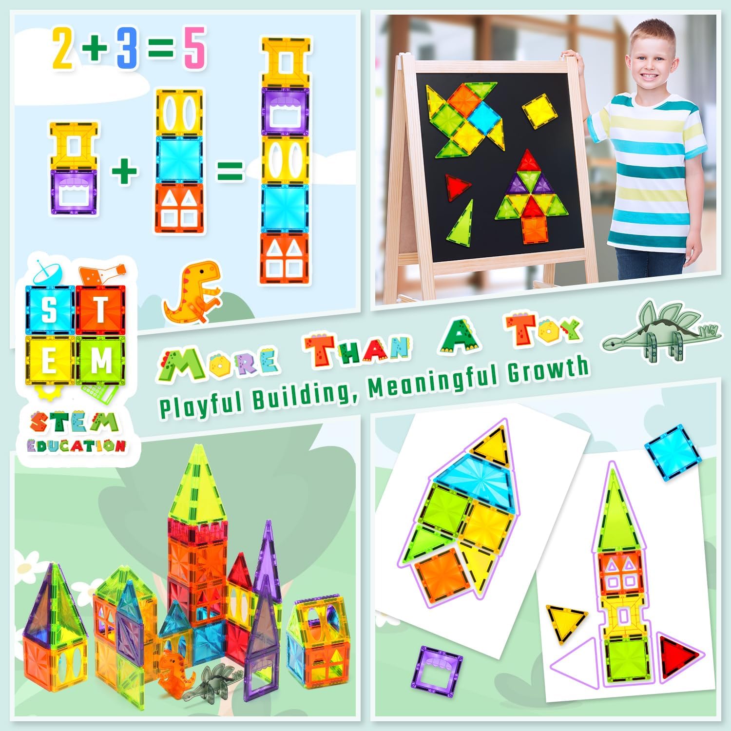 Detalle de Theefun 52-teilige magnetische Bausteine (Magnetspielzeug) für Kinder ab 3 Jahren – bunte Tier-Themen