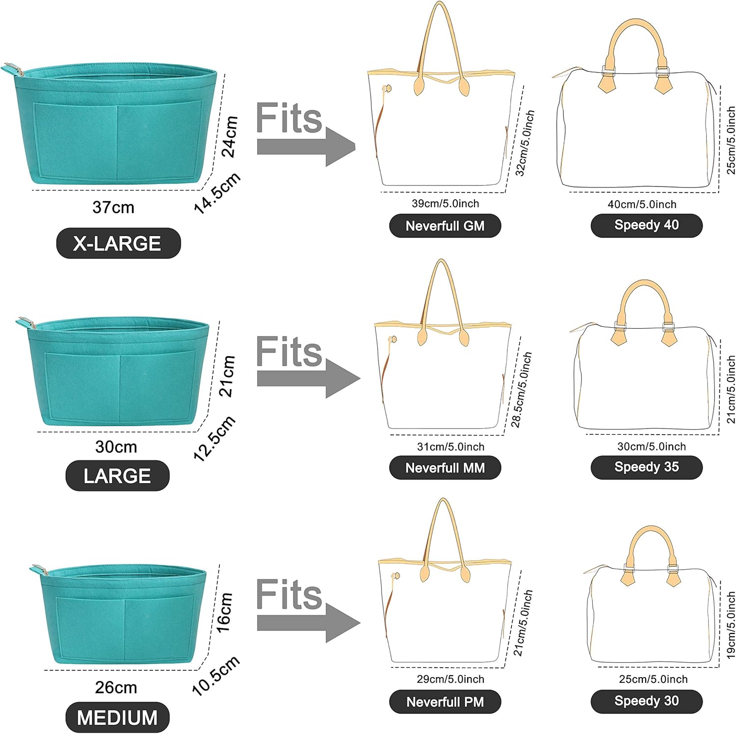 Thumbnail 5 de Soyizom Felt Handbag Organiser Purse Insert (Felt Insert Bag Organiser) – Green (XL)