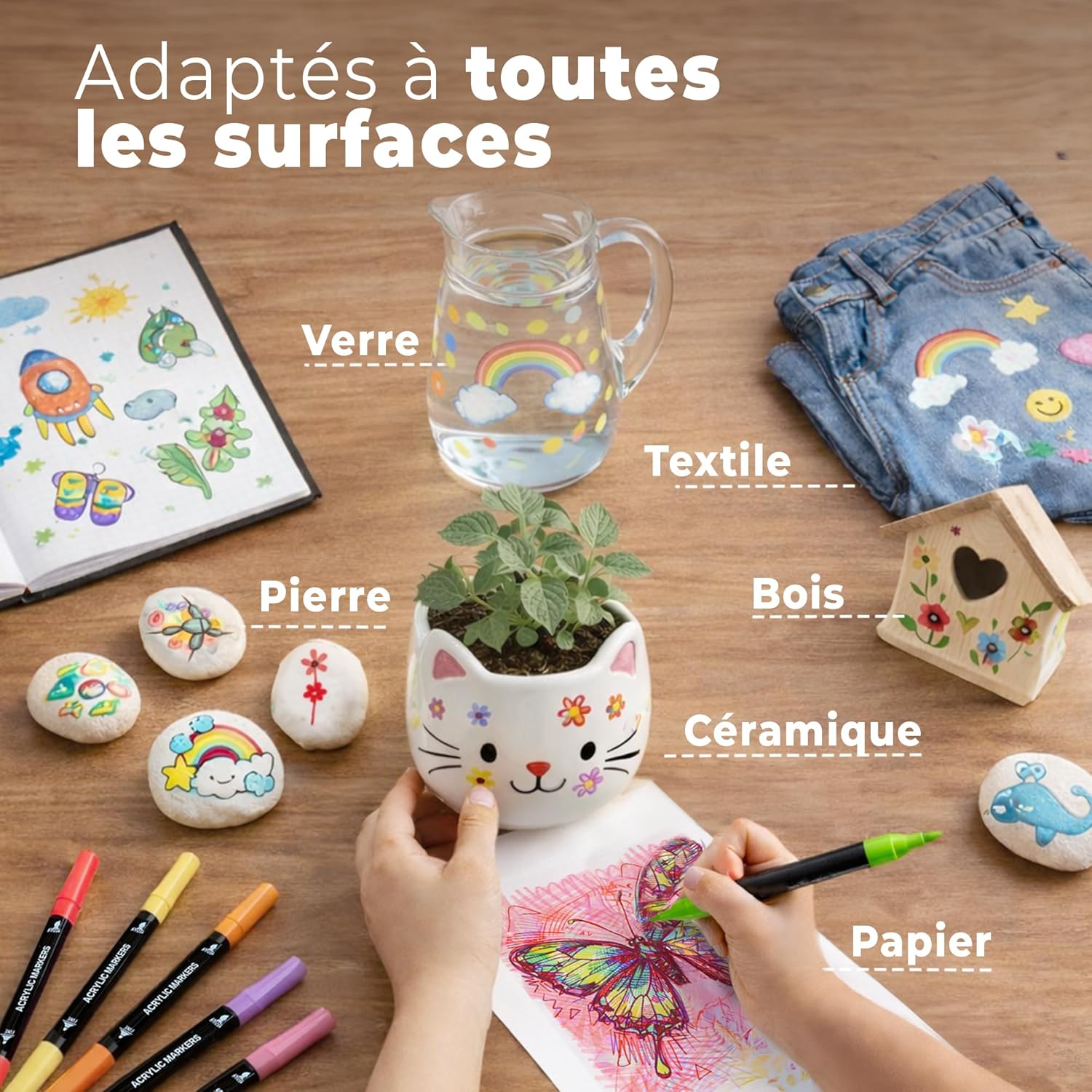 Thumbnail 2 de DIYIDEA Marqueurs peinture acrylique à double pointe 48 couleurs (pinceau flexible & pointe fine 1 mm) avec étui