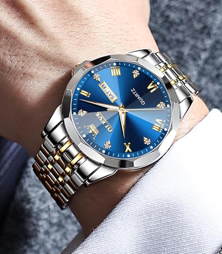 Detalle de OLEVS Orologio da uomo con diamanti per affari – evidente stile due toni, quarzo, impermeabile e luminoso