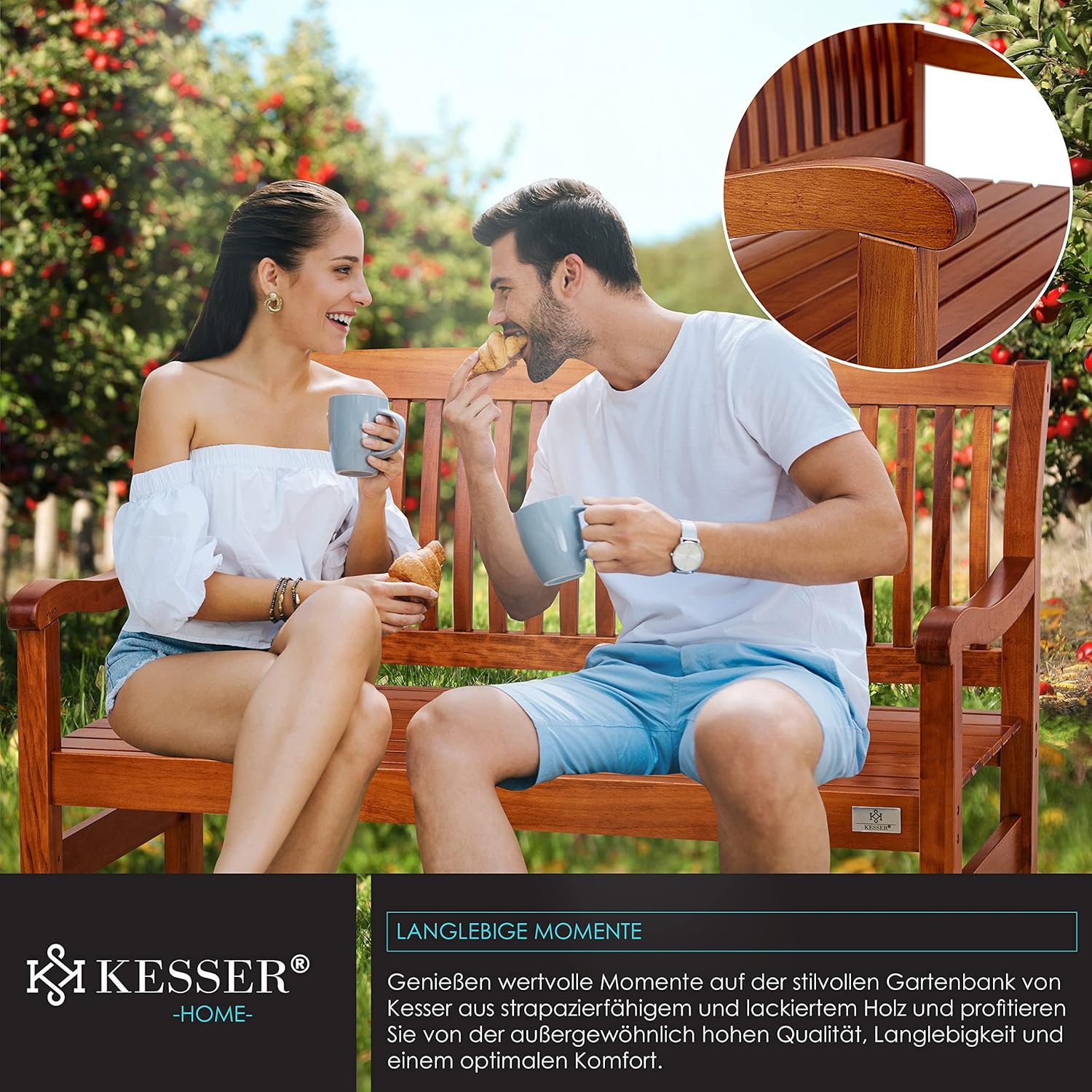 Detalle de KESSER Gartenbank Holz wetterfest 125 cm – 2-3 Sitzer mit Abdeckung, Dunkelbraun