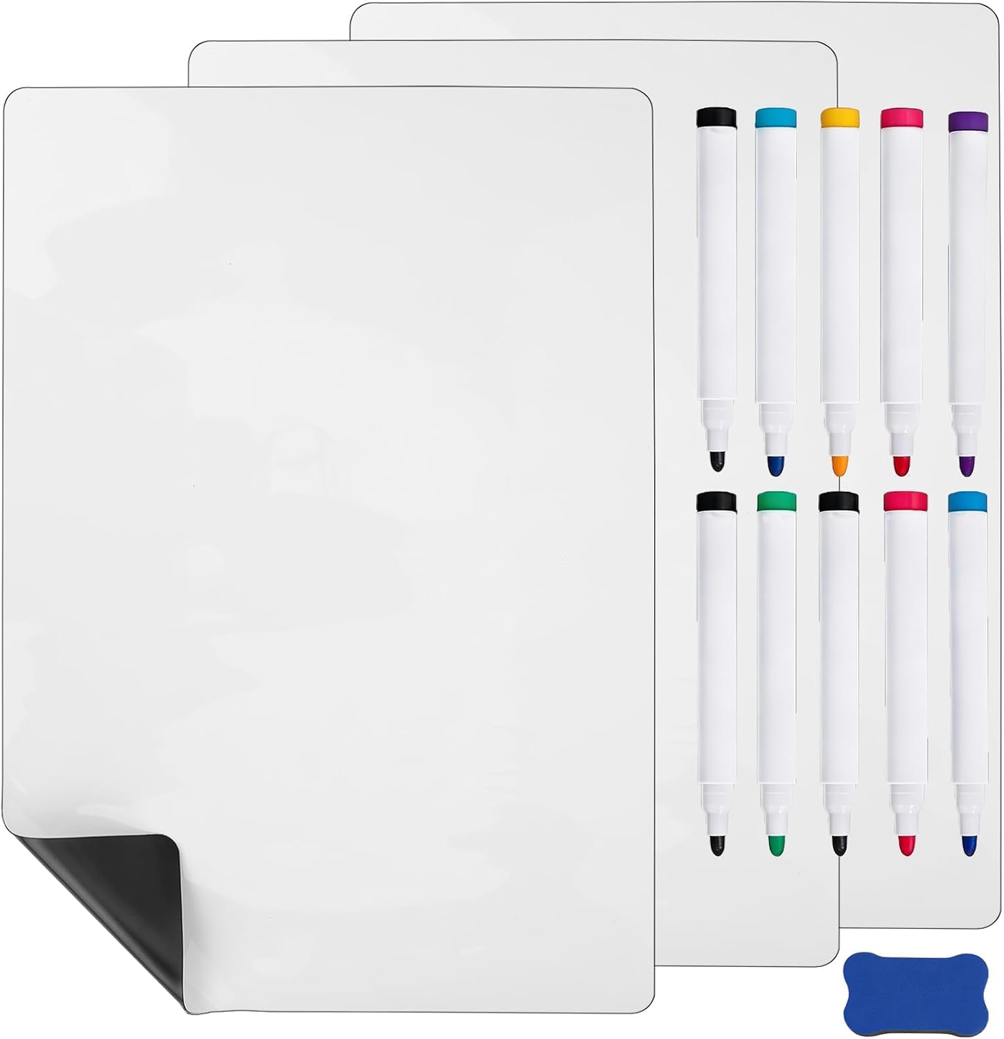 Detalle de A4 3-pack Magnetic Dry Erase Whiteboard Sheets for Fridge with 10 Magnetic Pens & Eraser