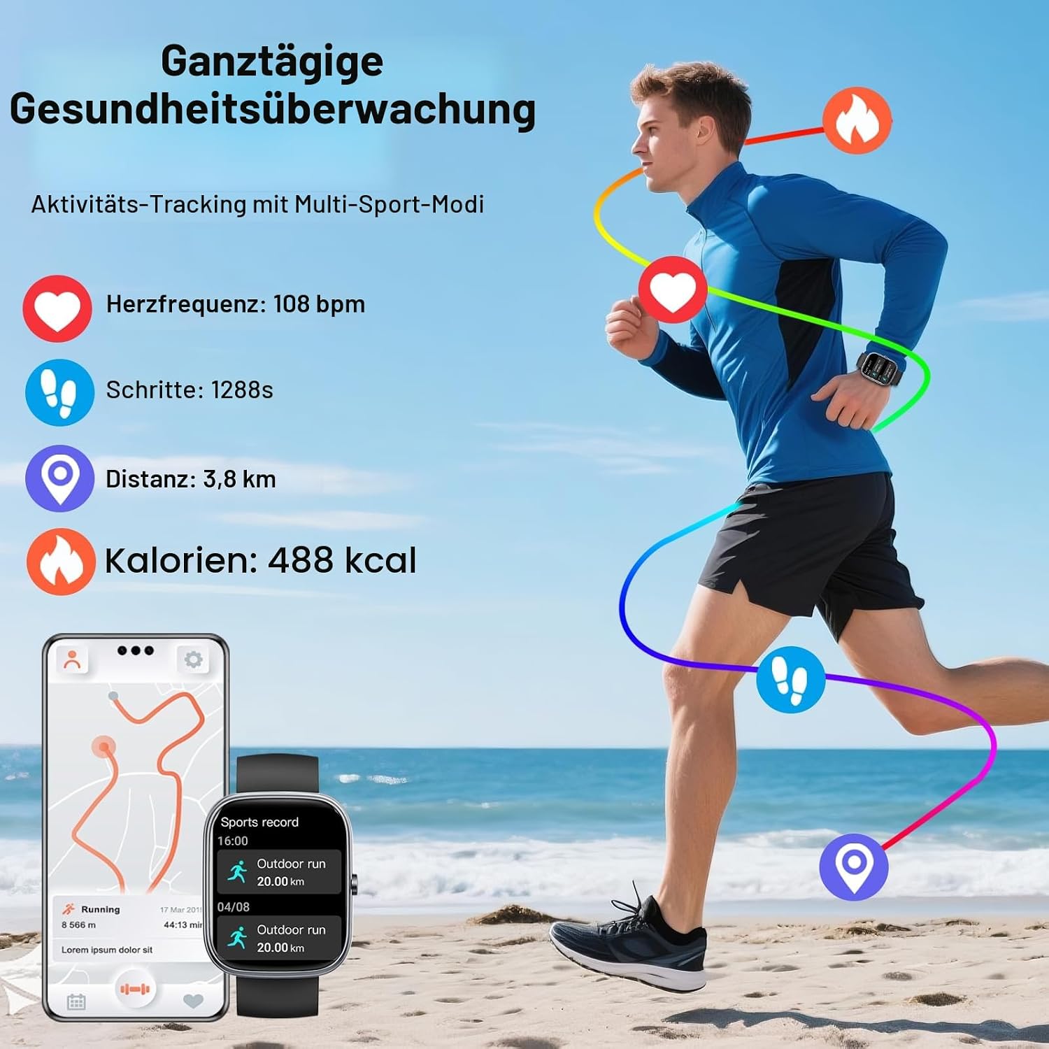 Thumbnail 5 de Jugeman Smartwatch mit 1,91-Zoll Display, Bluetooth-Anrufen und 110+ Sportmodi