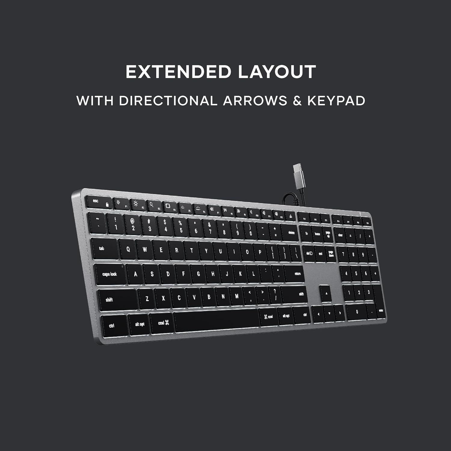 Detalle de Satechi Tastiera con Cavo Slim W3 Retroilluminata – Layout US, USB-C e Tastierino Numerico per MacBook e laptop
