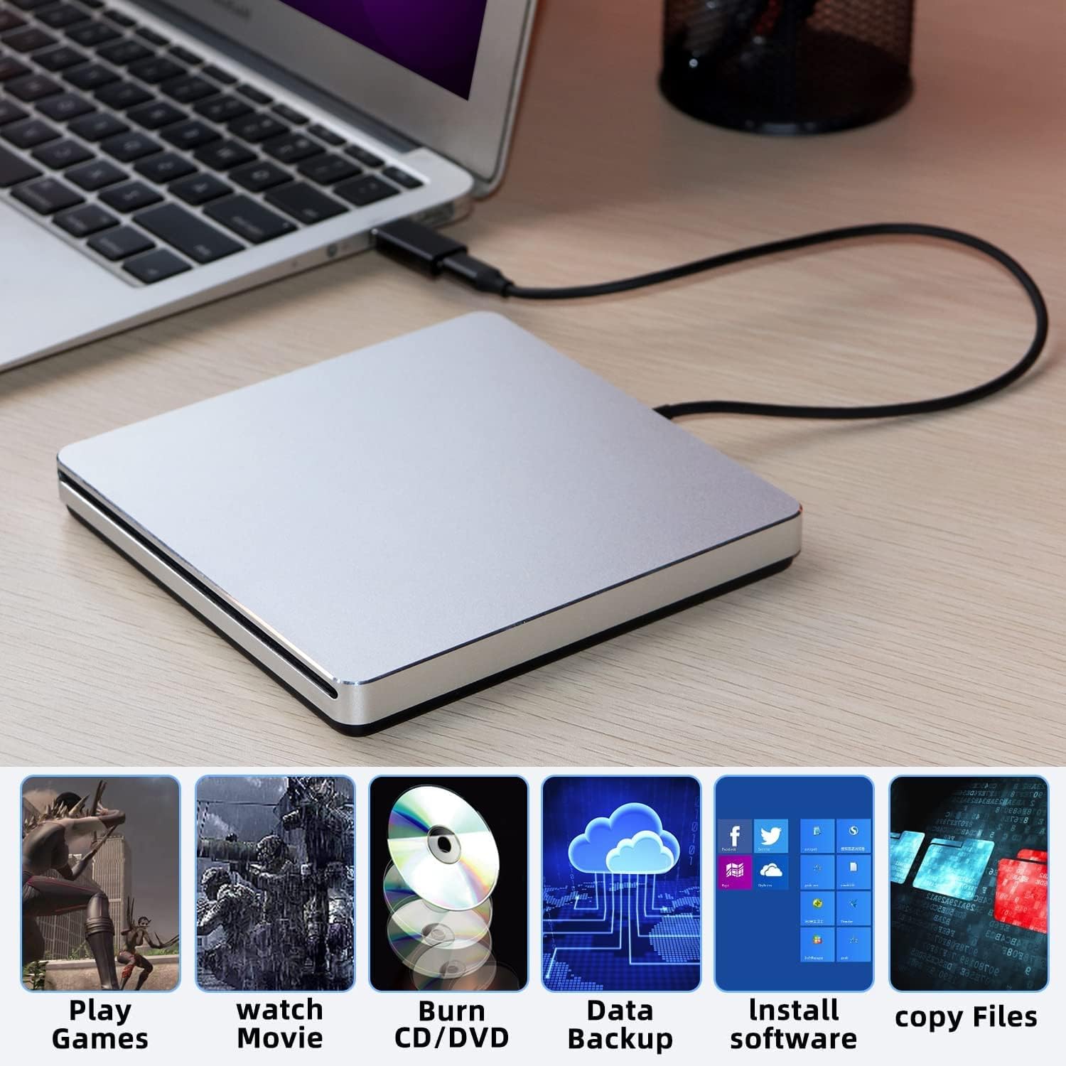 Thumbnail 4 de NOLYTH Externes CD/DVD-Laufwerk (USB-C Slot-in) für MacBook & Laptop – Plug-and-Play Brenner