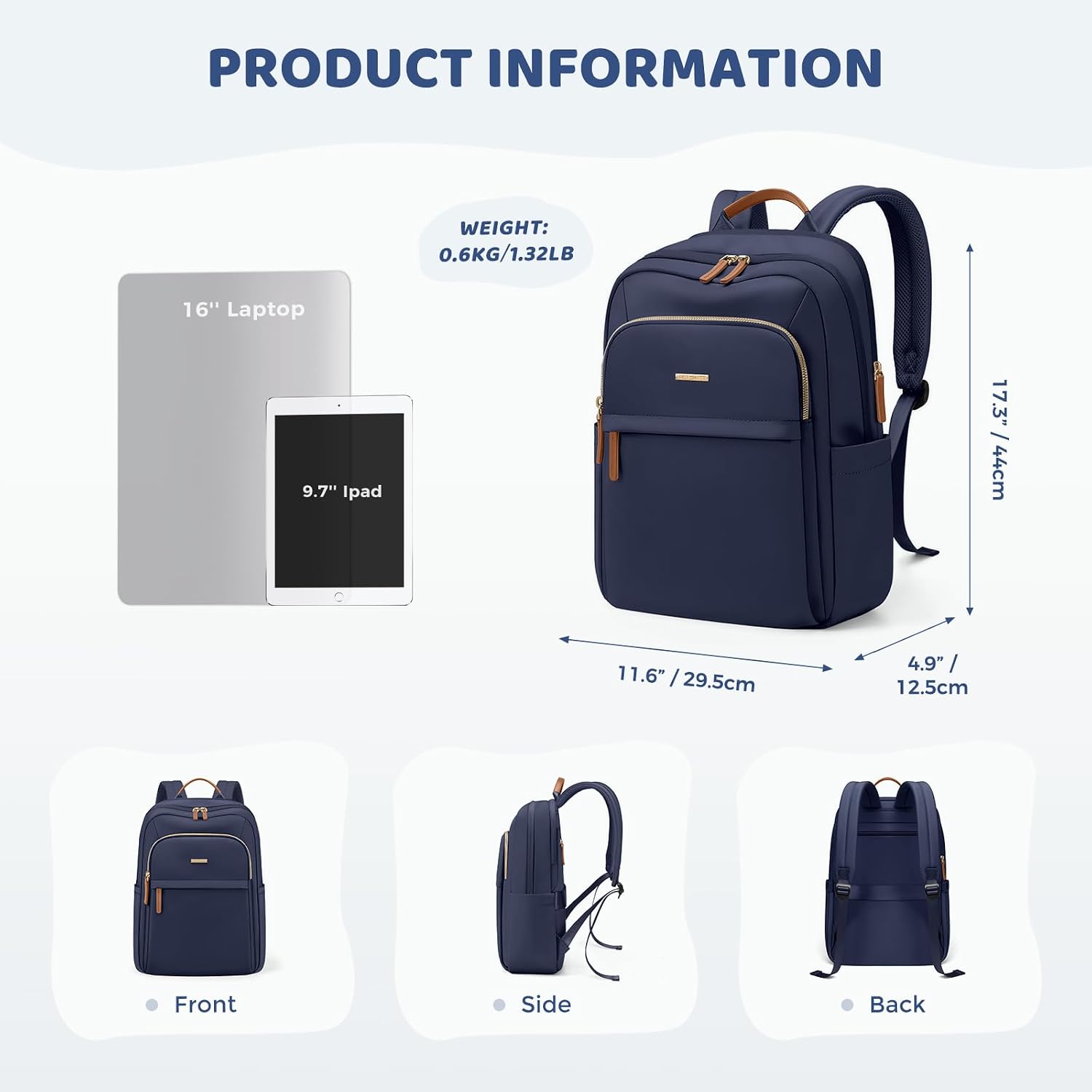 Detalle de GOLF QUALITY 16-Inch Travel Backpack for Women with Laptop Compartment