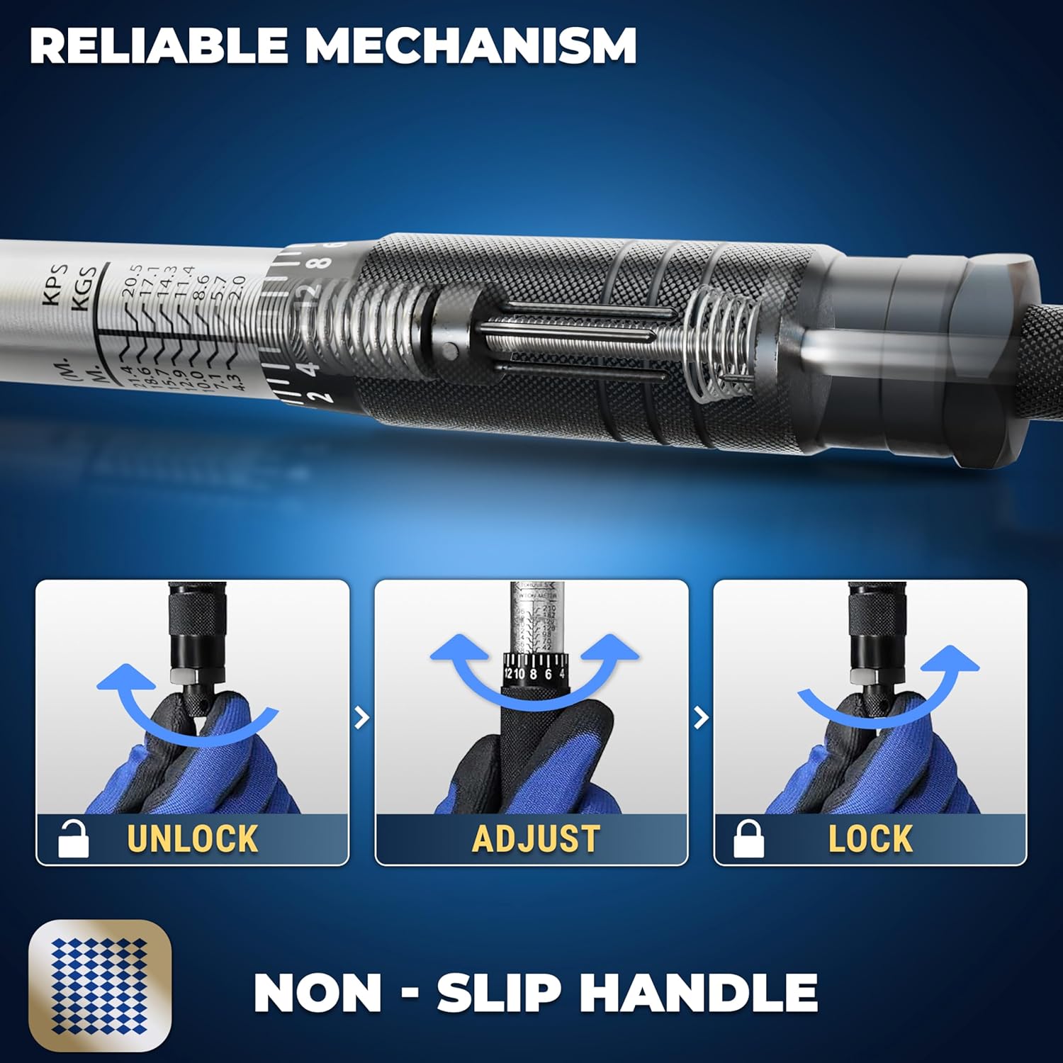 Detalle de S&R 1/2" Torque Wrench Set (47.5 cm) – 28–210 Nm with 12.5 cm Extension and 17–21 mm Sockets