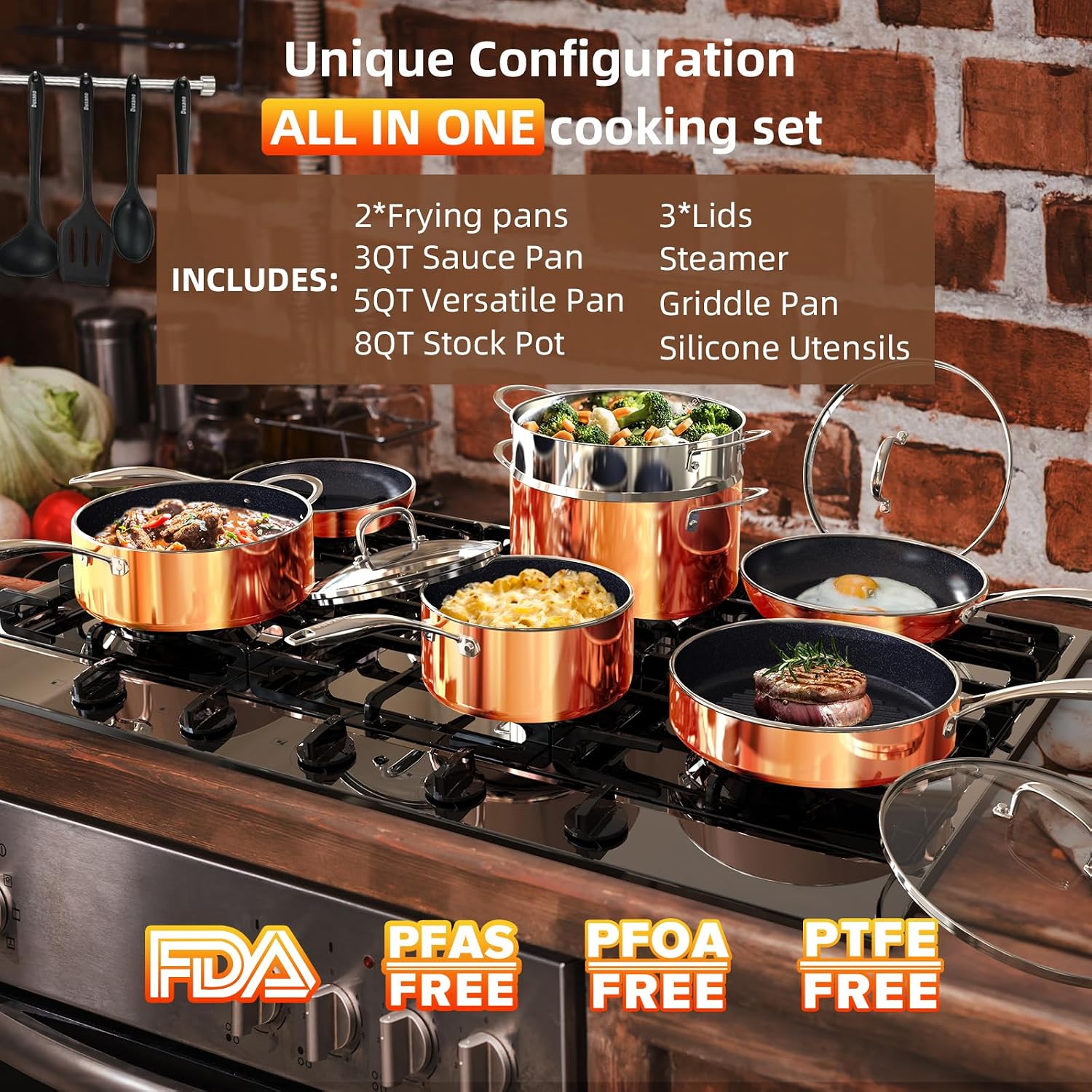 Thumbnail 1 de Deluxe DUXANO 14-Piece Healthy Pots and Pans Set with 9H Anti-Scratch Coating and PFAS-Free Ceramic Nonstick