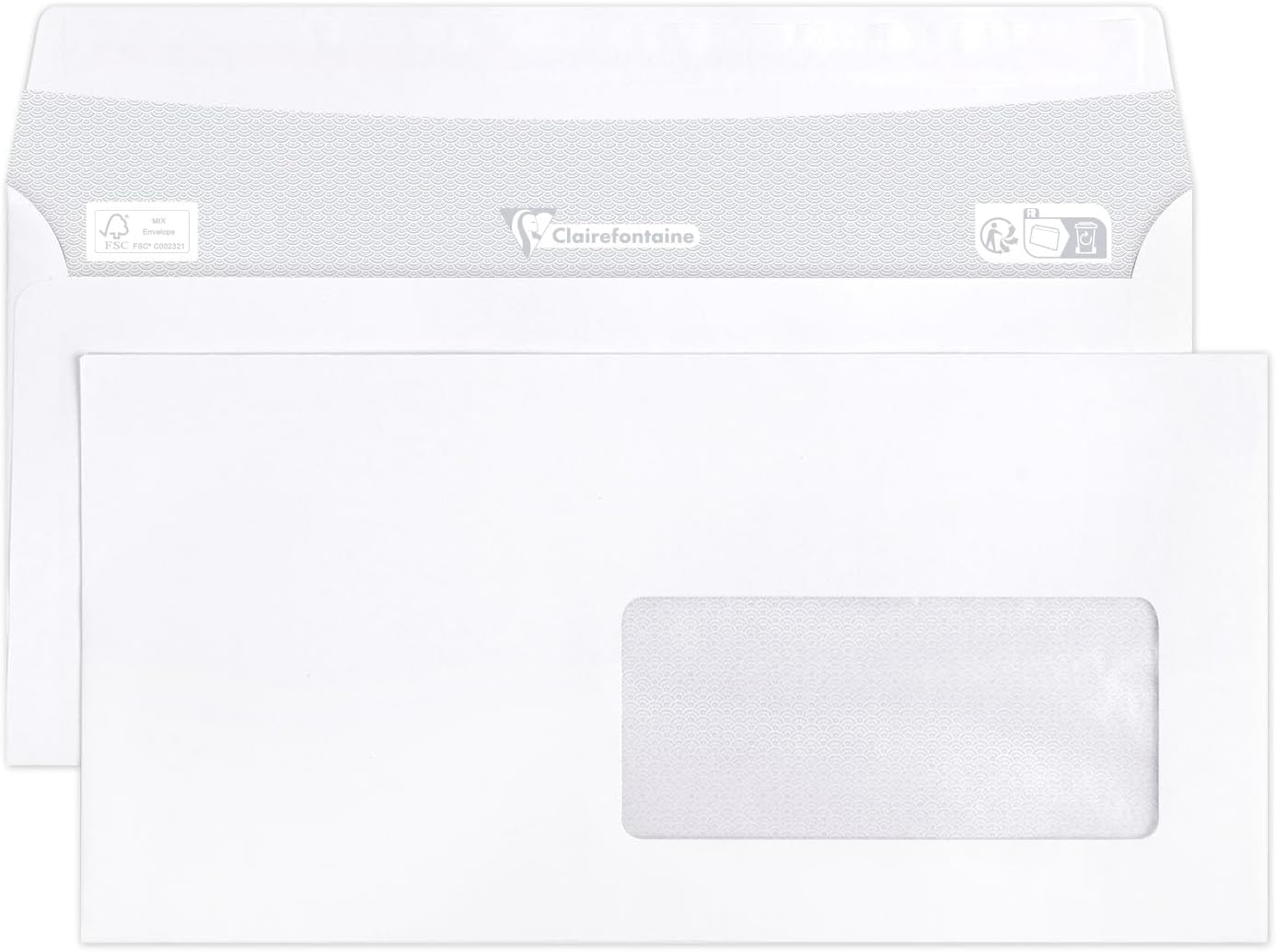 Detalle de Clairefontaine 10935C – Boîte de 500 enveloppes blanches DL 110 x 220 mm à fenêtre Crystal 45 x 100
