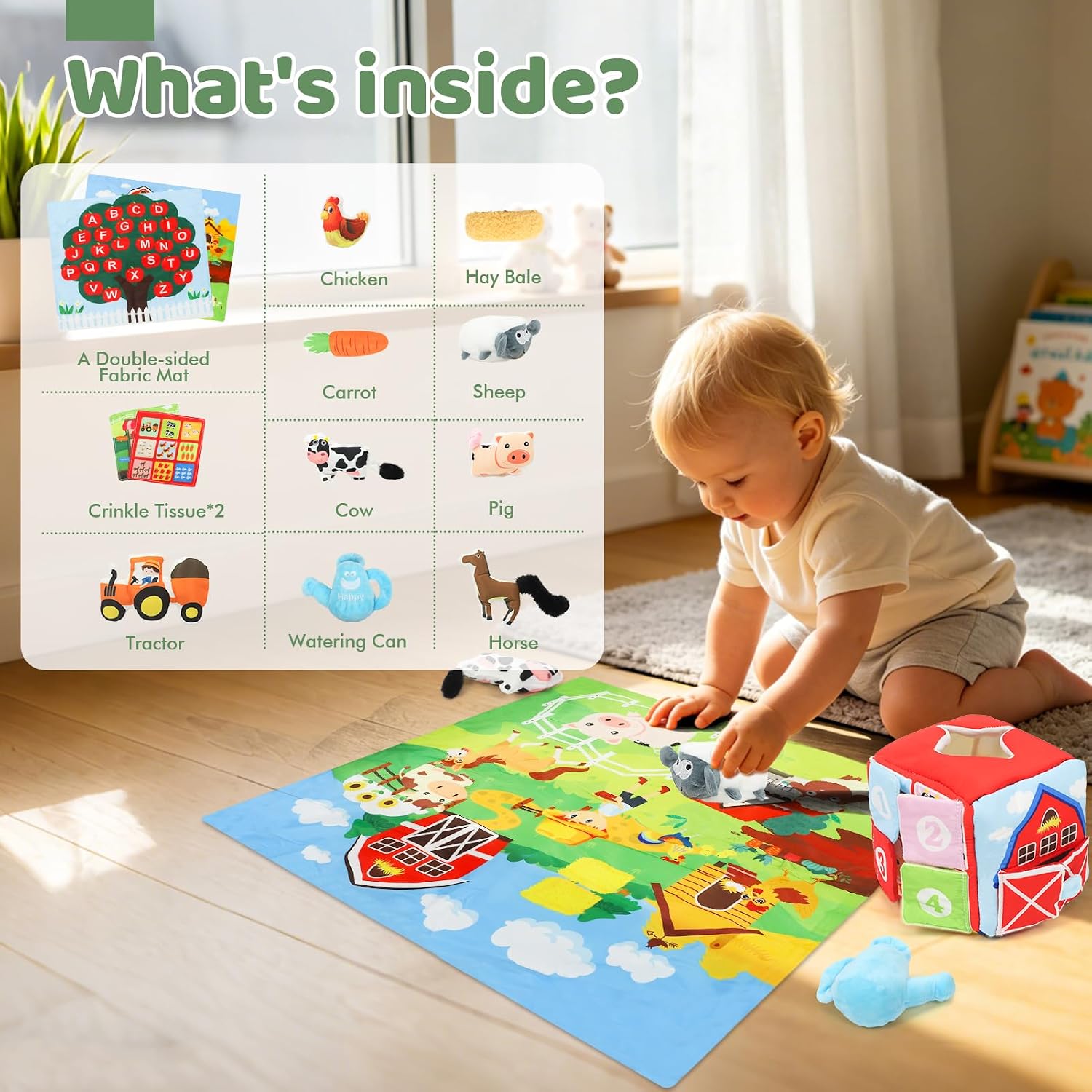 Thumbnail 2 de LZDMY Baby Toys 6 to 12 Months: Sensory Tissue Box Montessori Set with Farm Mat