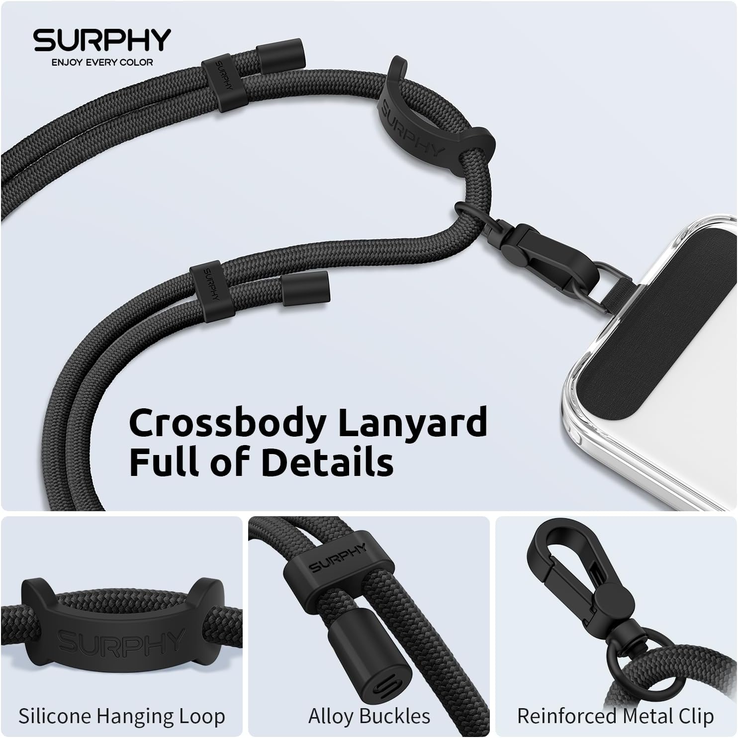 Thumbnail 1 de SURPHY Crossbody Phone Lanyard, Adjustable 17–32-Inch Strap, 2 Tether Tabs