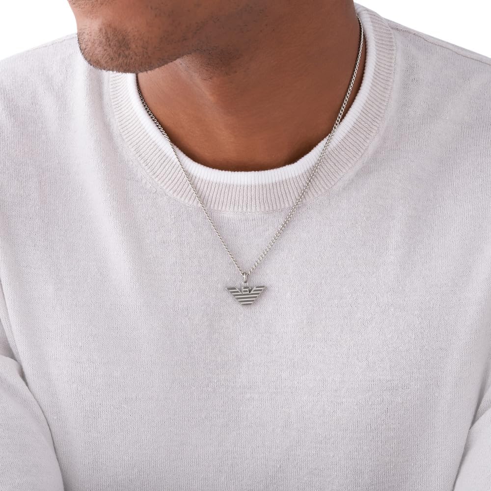 Detalle de EMPORIO ARMANI Herren-Edelstahl Halskette mit Karabinerverschluss – silberner Anhänger