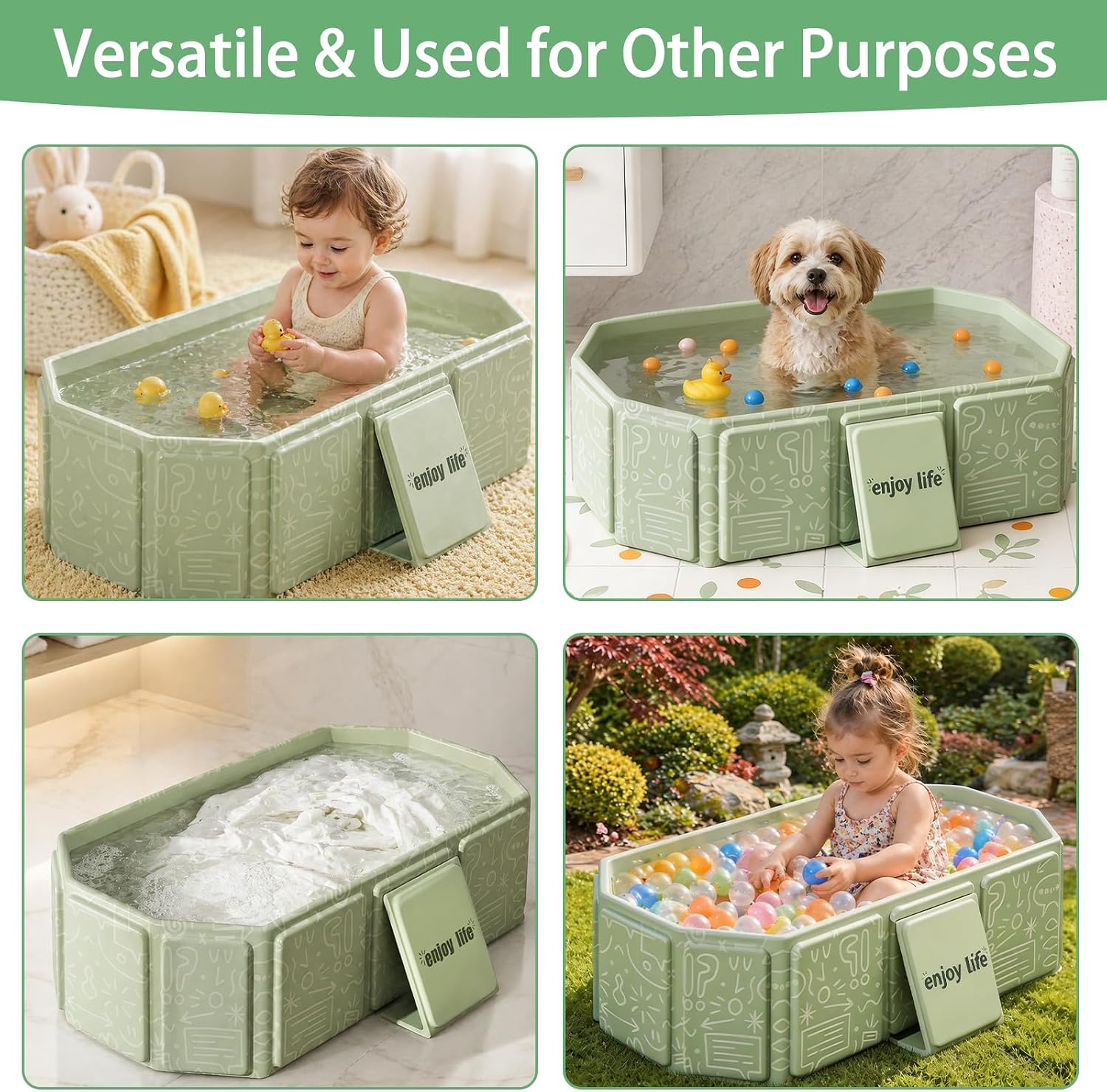 Thumbnail 6 de Vasca da bagno pieghevole per bambini 0-8 anni verde, multiuso e salvaspazio (con tappo di scolo)