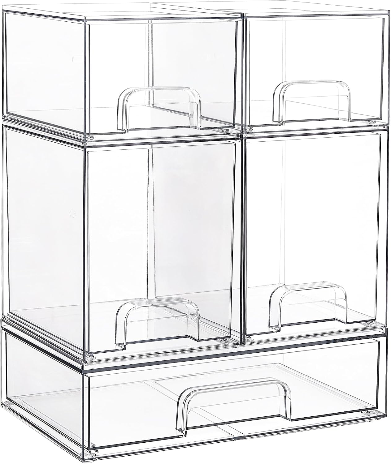 Detalle de Oillase 5p Clear Plastic Storage Drawer Organizer, Stackable Set of 5