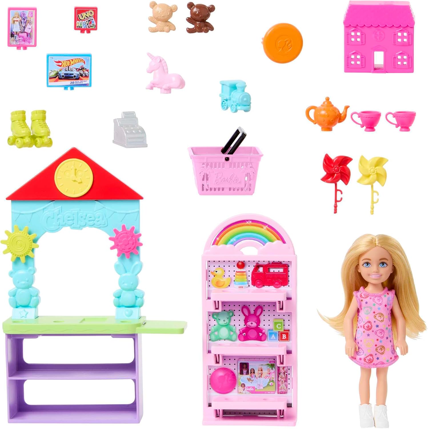 Thumbnail 3 de Coffret Barbie Chelsea Can Be… HNY59 avec petite poupée blonde, comptoir, présentoir et 15 accessoires