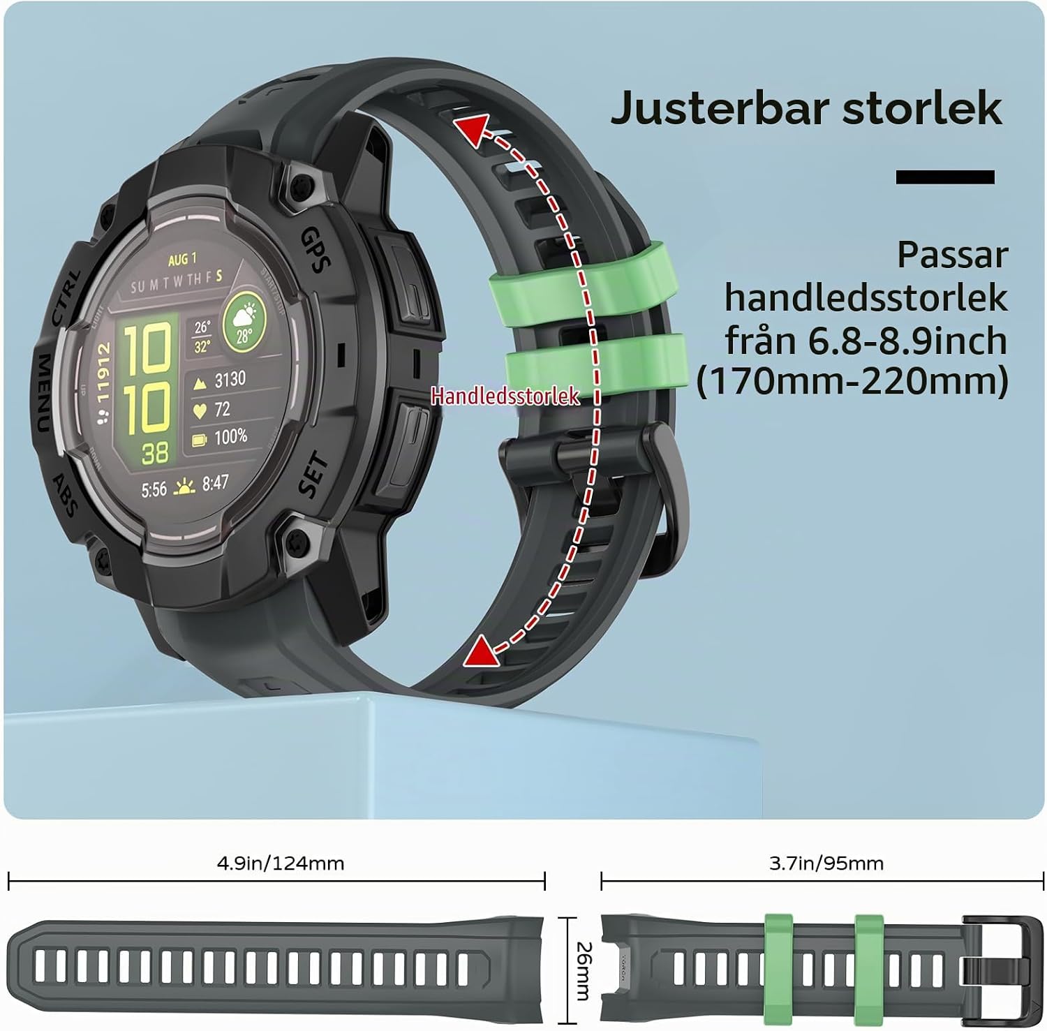 Detalle 1 de U-LIMVE armband för Garmin Instinct 3 AMOLED 50 mm och Solar 50 mm, silikon, 26 mm