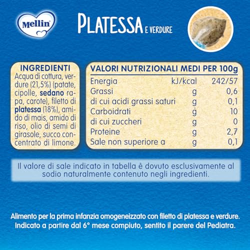 Detalle de Mellin Omogeneizzati Mix Gusti Pesce con Verdure 12x80g – 100% Naturale