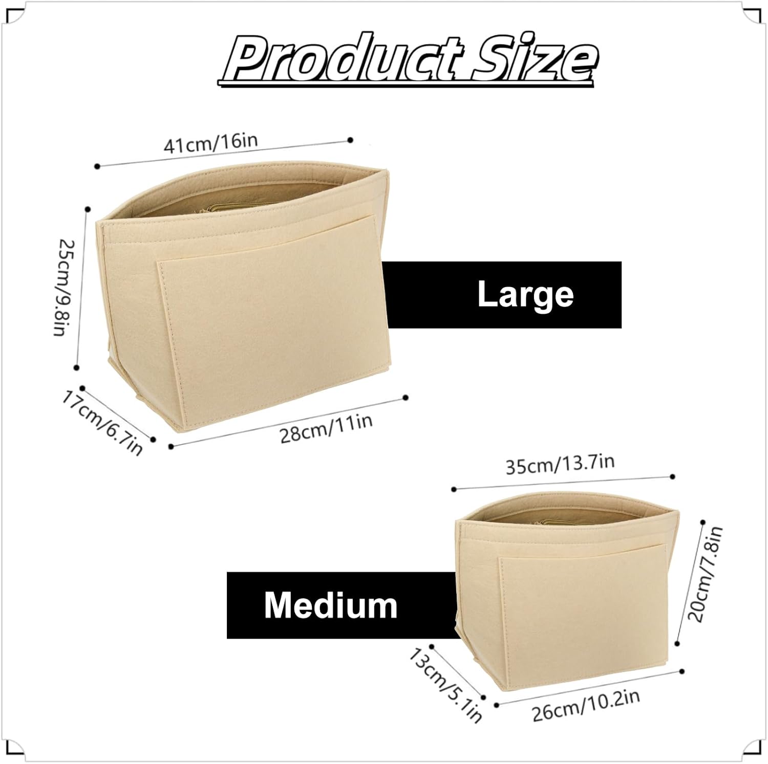 Detalle 2 de HYEPNED Bag Insert Organizer for Longchamp Tote (Khaki, M) – Multi-Pocket Felt Wallet Insert
