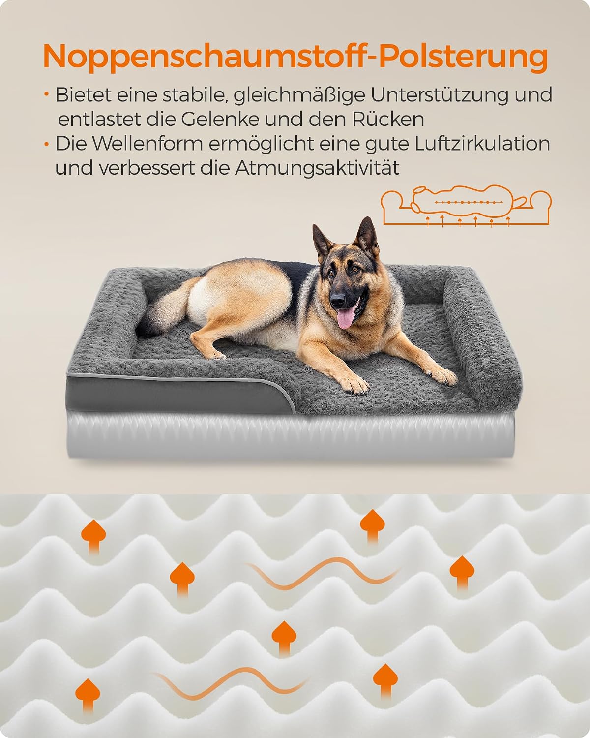 Detalle de Feandrea PGW254G02 orthopädisches Hundebett 122×85×16 cm