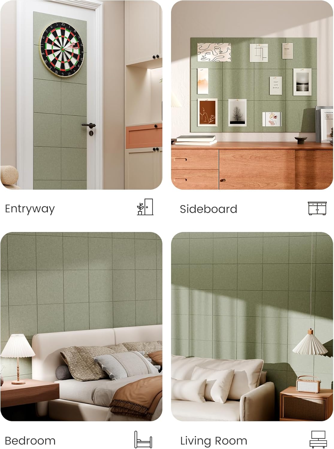 Thumbnail 4 de Bumusty Large Felt Notice Board (48" x 36") with 12 Tiles & 70 Removable Tabs – Sage