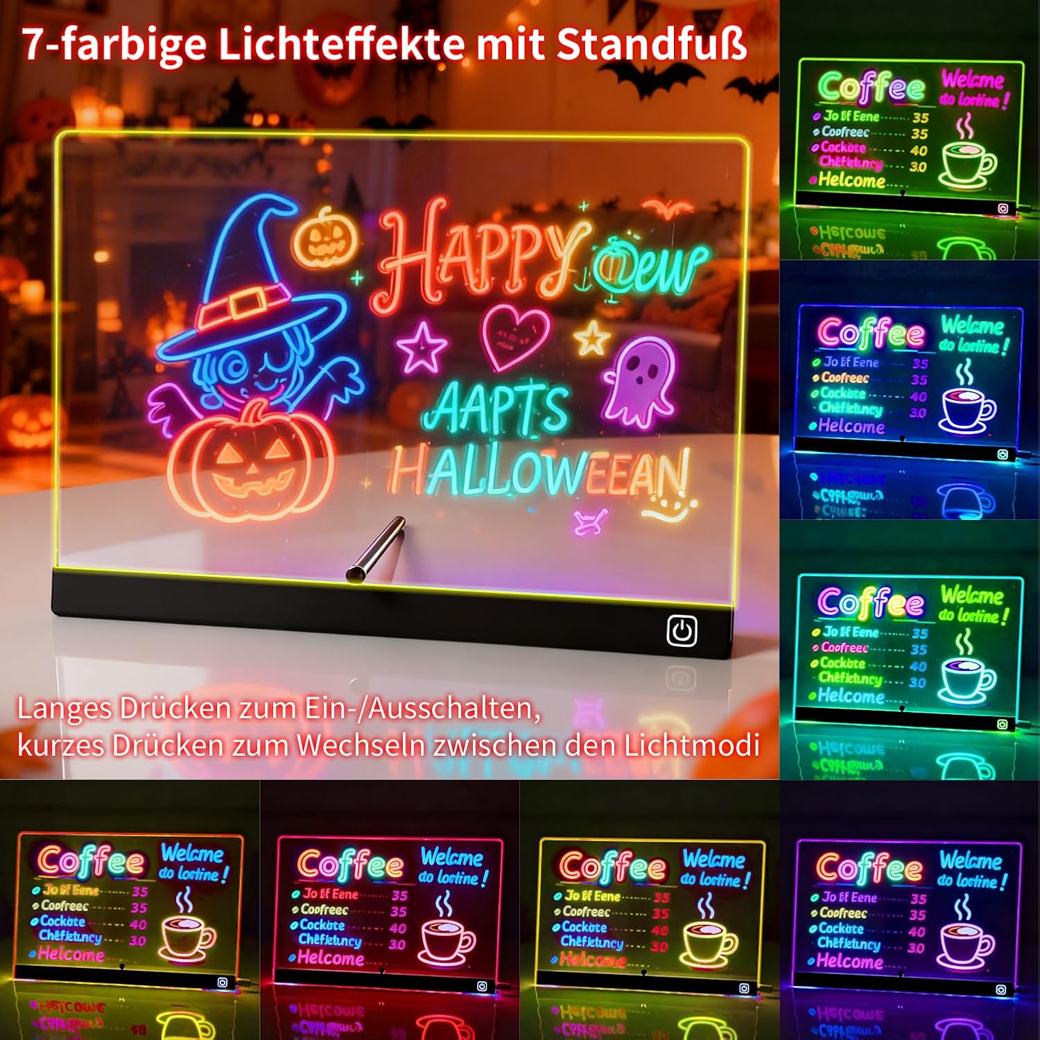 Thumbnail 1 de LED Zeichenbrett 30x20 cm mit 7 Farben, Ein/Aus-Schalter & Ständer