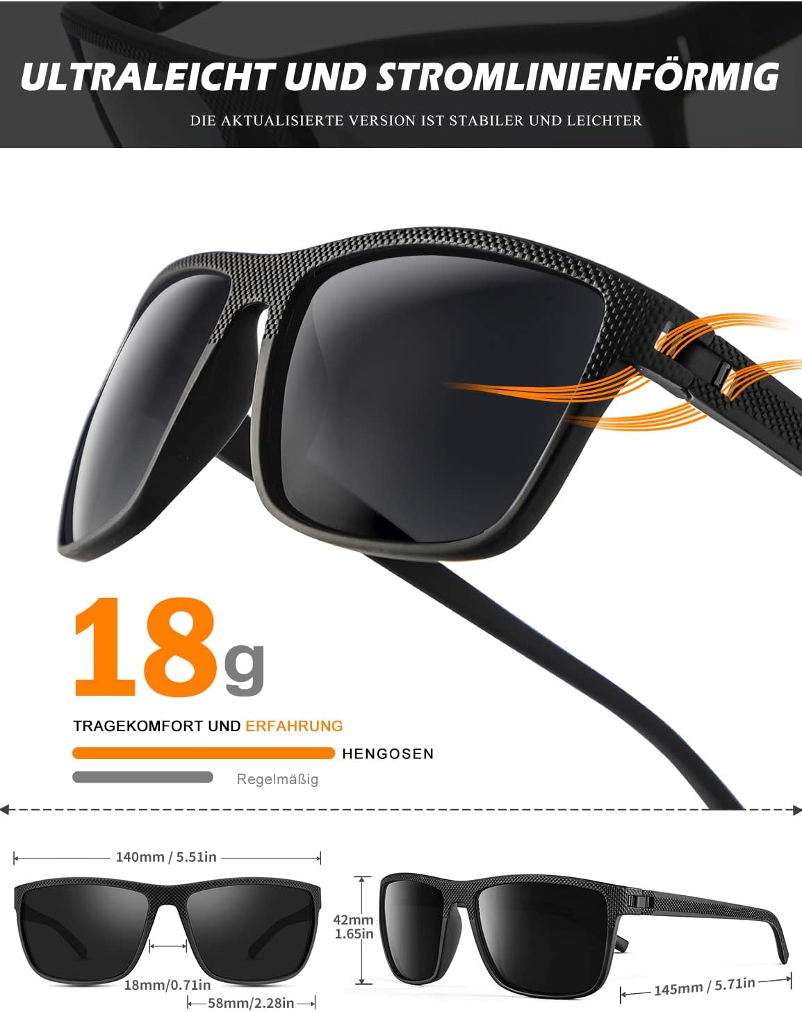 Thumbnail 2 de HENGOSEN Sonnenbrille Quadrat Polarisierte UV-Schutz – Herren & Damen, leichtes Kunststoffrahmen-Design
