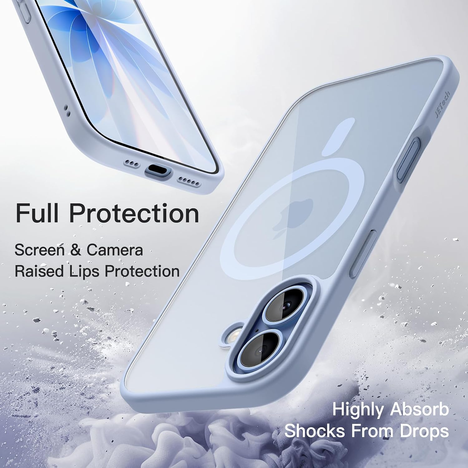 Detalle 2 de Cover magnetica JETech per iPhone 17 da 6,3" compatibile con MagSafe (azzurro nebbia)