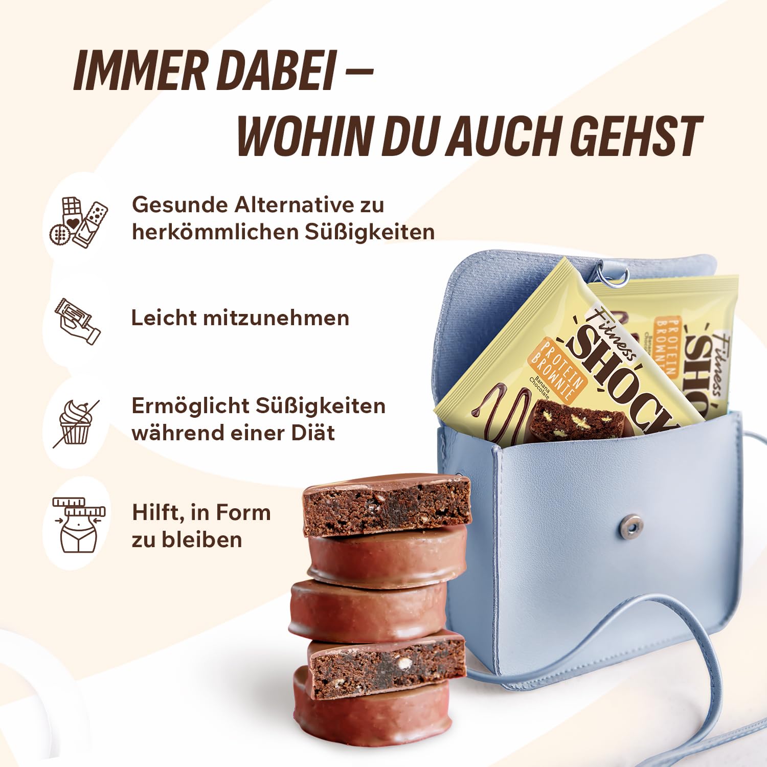 Detalle de FitnesSHOCK Protein Brownie Snack Banane – 10 x 50 g, Low Carb, mit 15% Eiweiß
