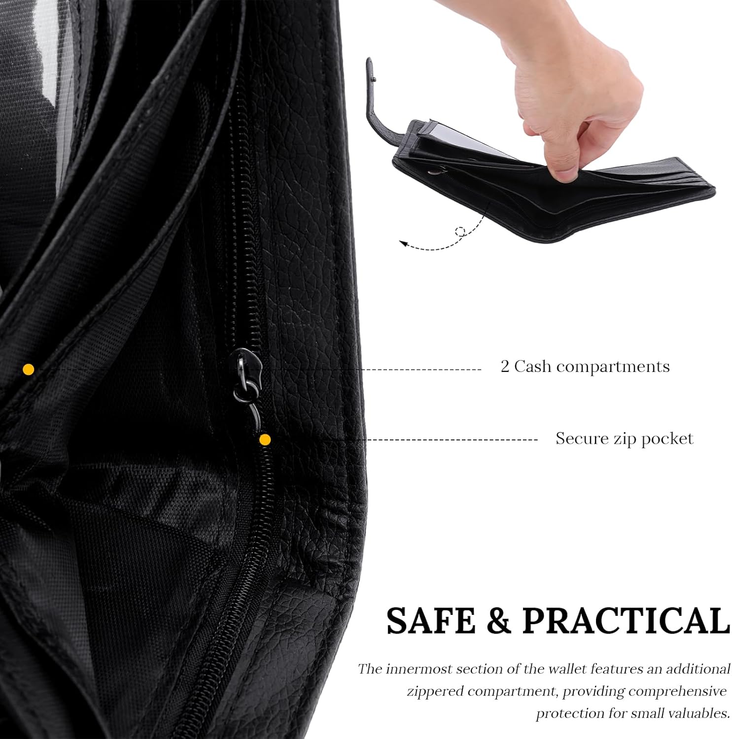 Detalle de BWBIKE Slim PU Leather Wallet for Men with 1 Zipper Compartment – A neat, practical bifold with dedicated coin, card and ID spaces