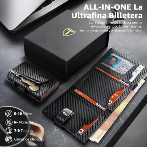 Thumbnail 2 de TENBST Cartera para hombre con bloqueo RFID, tarjetero emergente y monedero