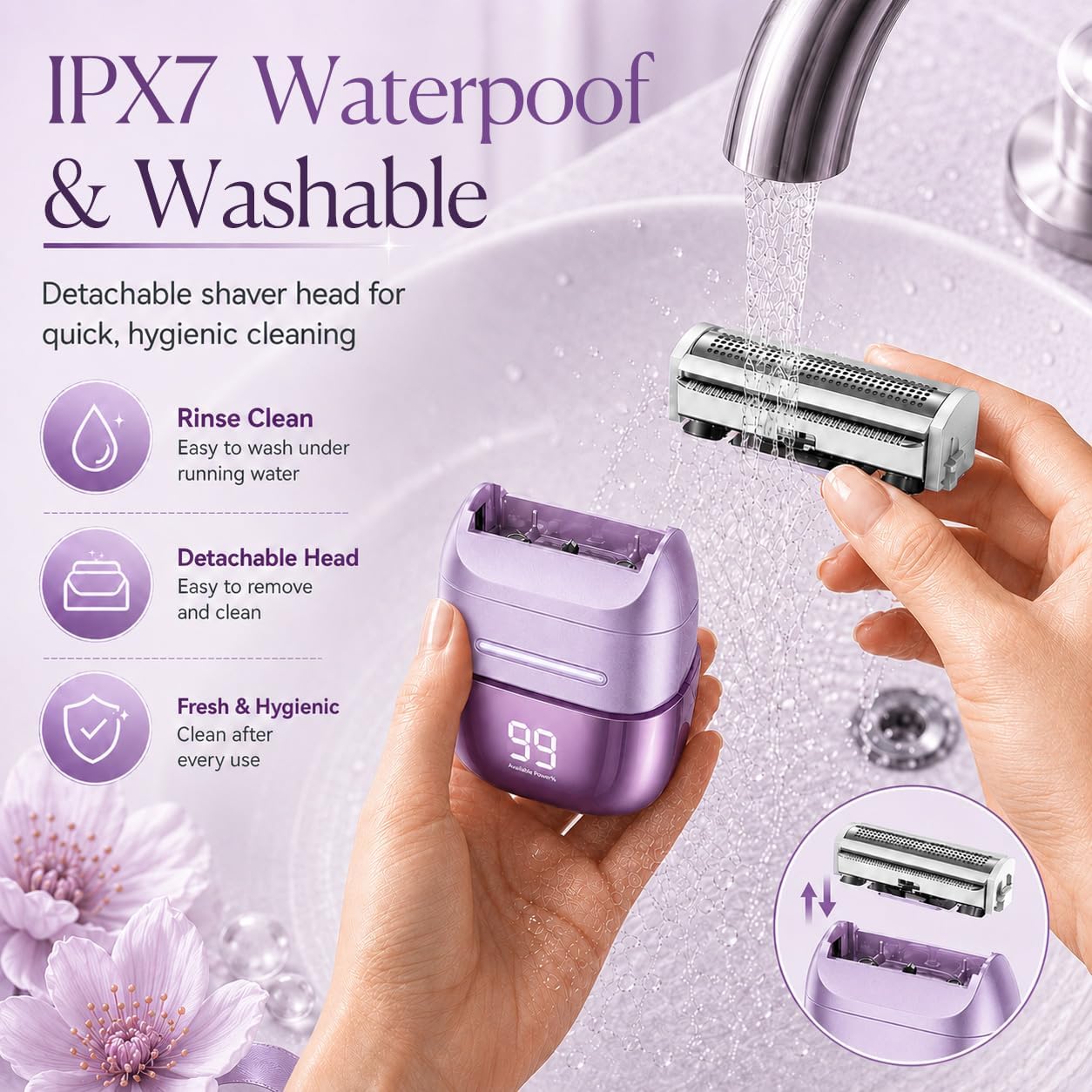 Detalle 1 de UpperX Women's Electric Razor, Ultra Violet